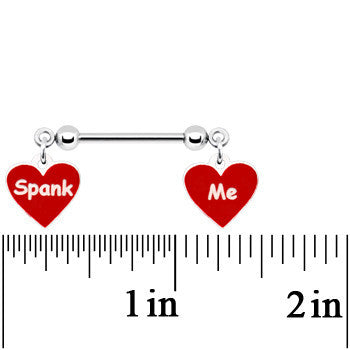 14 Gauge 5/8 Red Spank Me Valentines Day Heart Nipple Ring Set