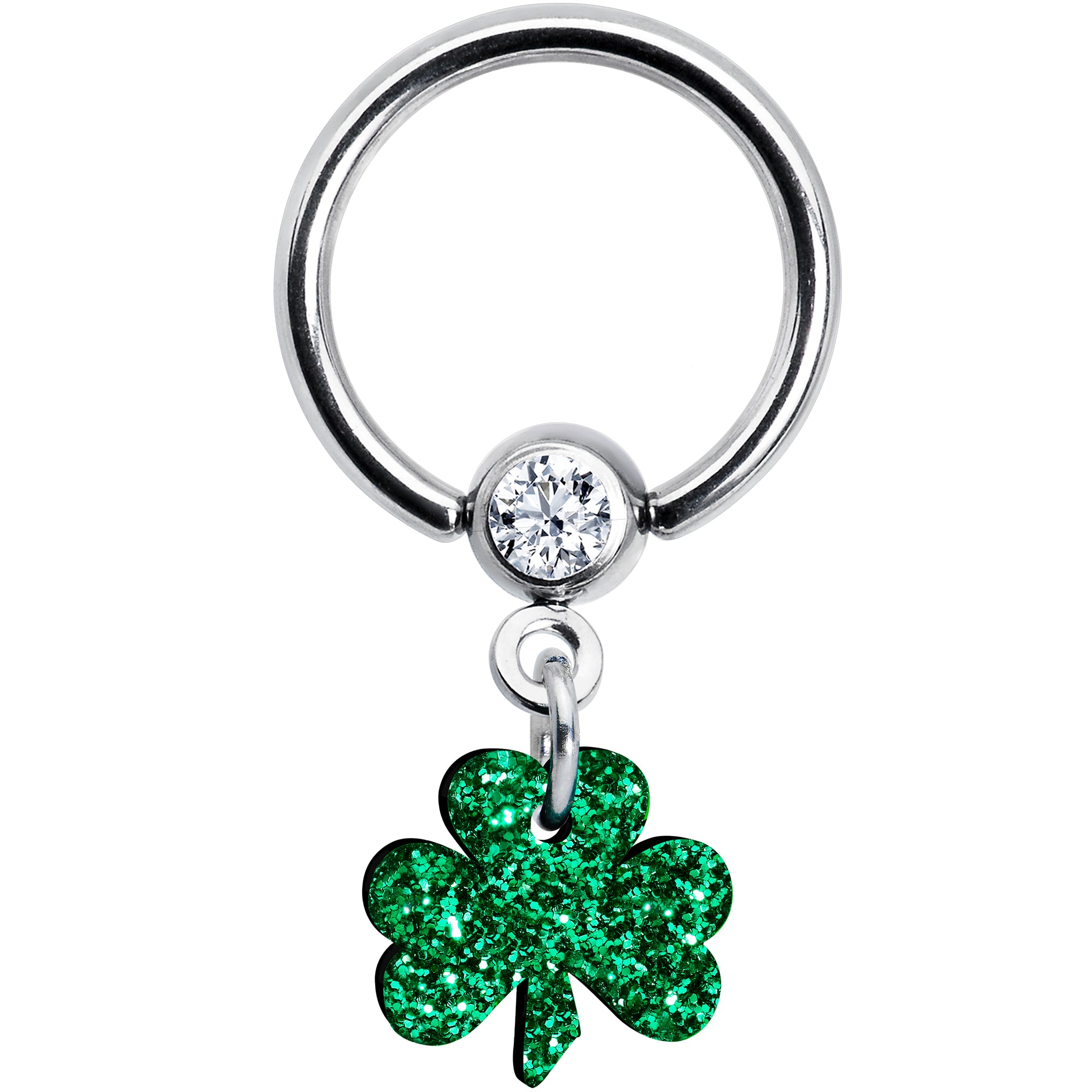 Green Glitter Shamrock Captive Ring