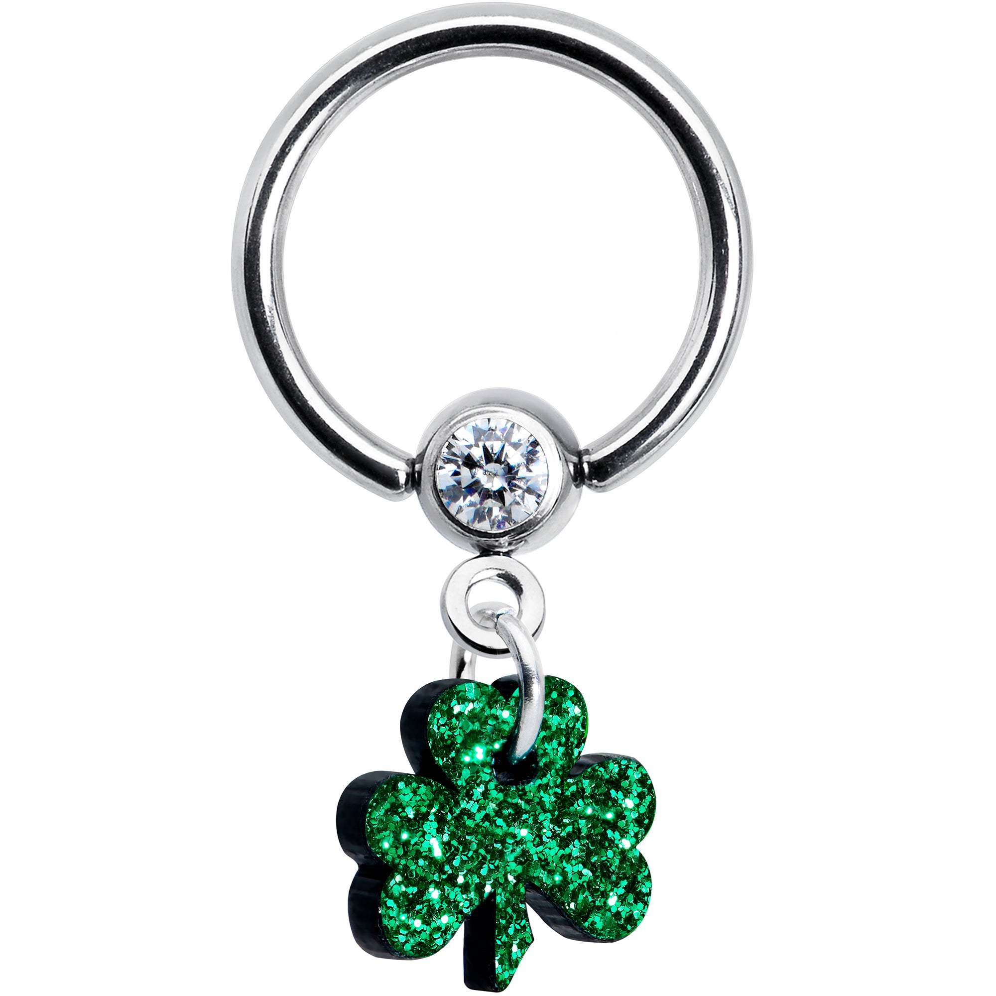 Green Glitter Shamrock Captive Ring