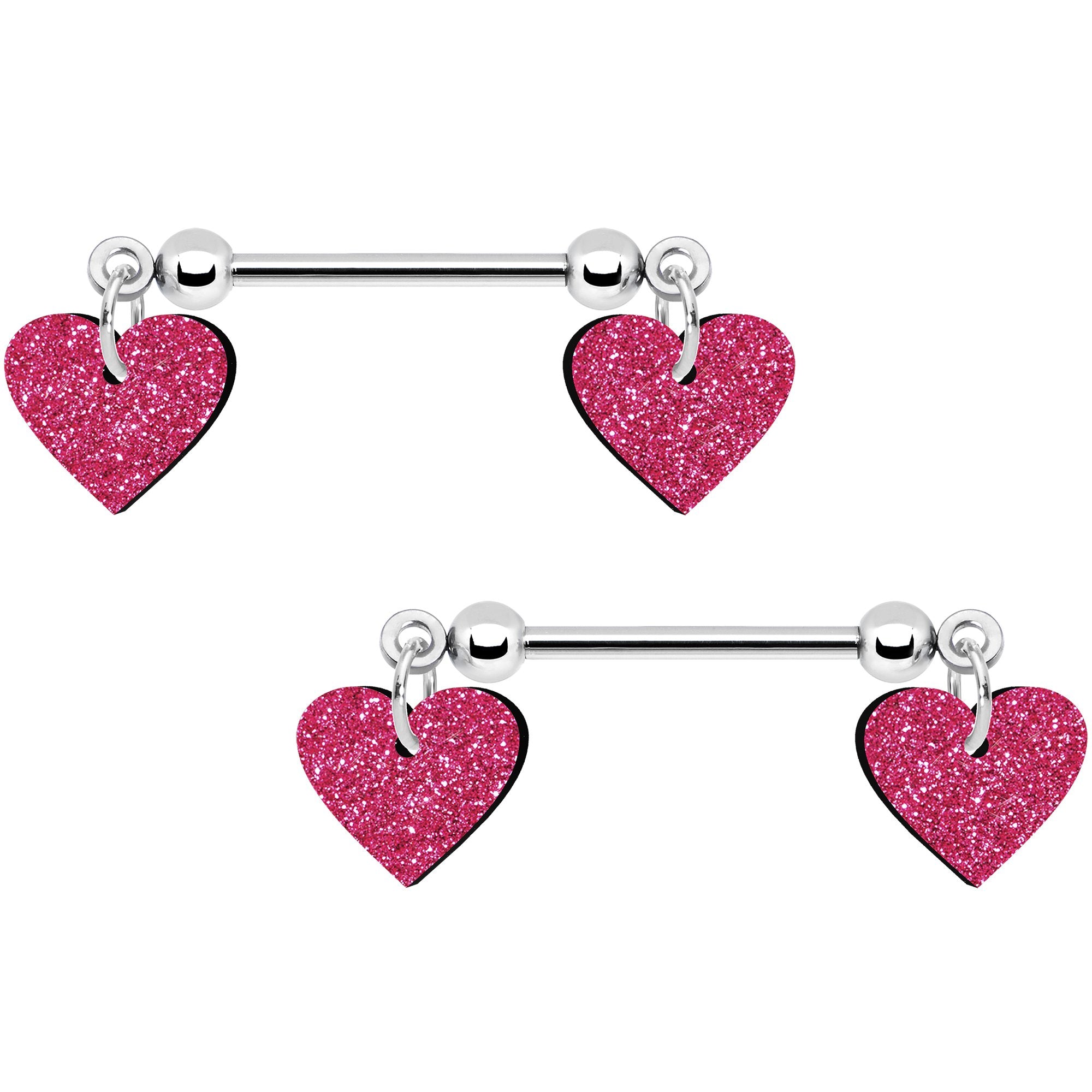 Pink Glitter Heart Nipple Ring Set