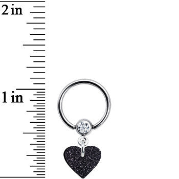 14 Gauge 1/2 Clear Gem Black Glitter Heart Dangle BCR Captive Ring