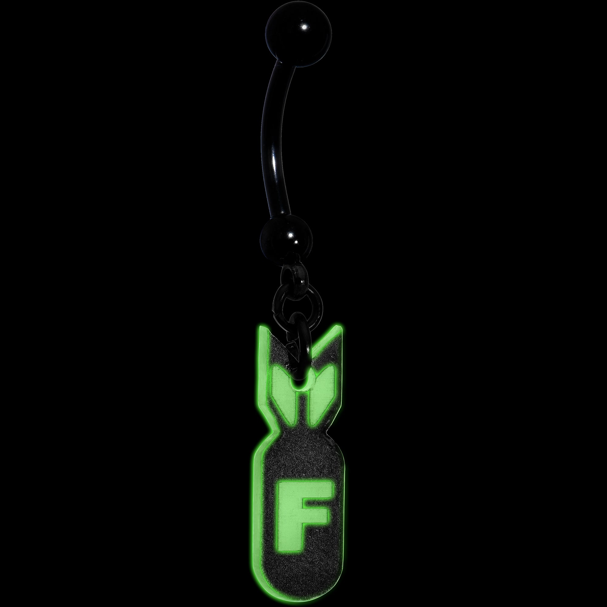 Black Glow in the Dark F Bomb Dangle Belly Ring