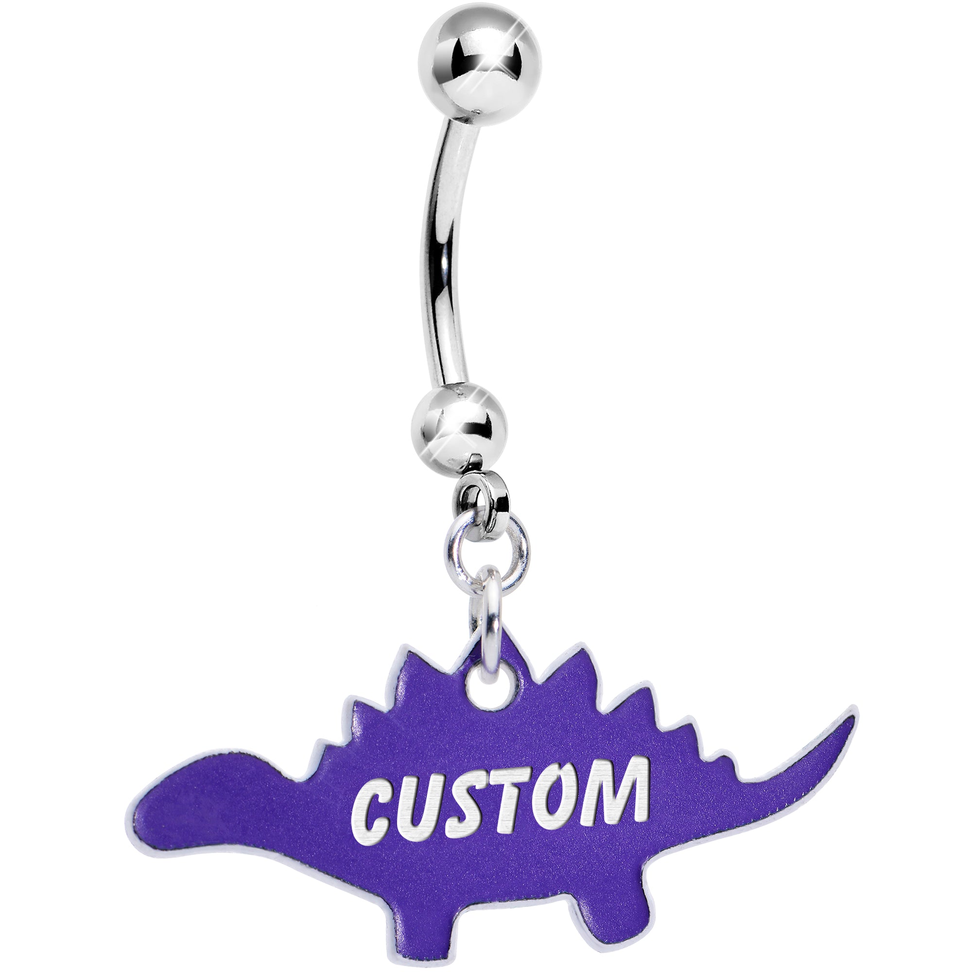 Custom Purple Stegosaurus Dinosaur Personalized Dangle Belly Ring