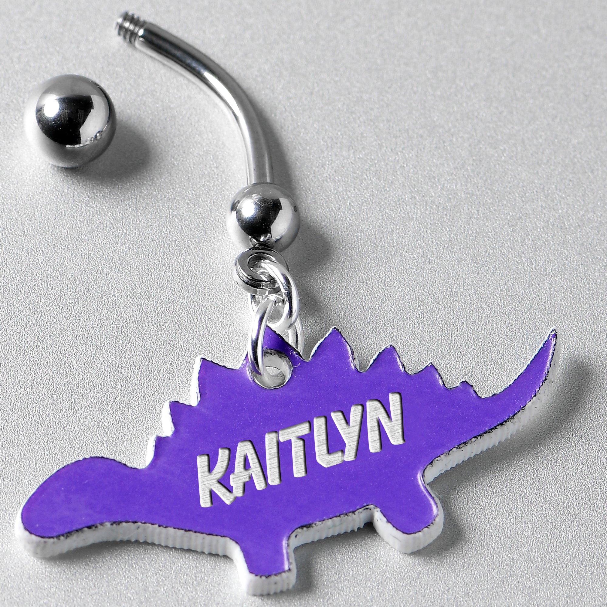 Custom Purple Stegosaurus Dinosaur Personalized Dangle Belly Ring