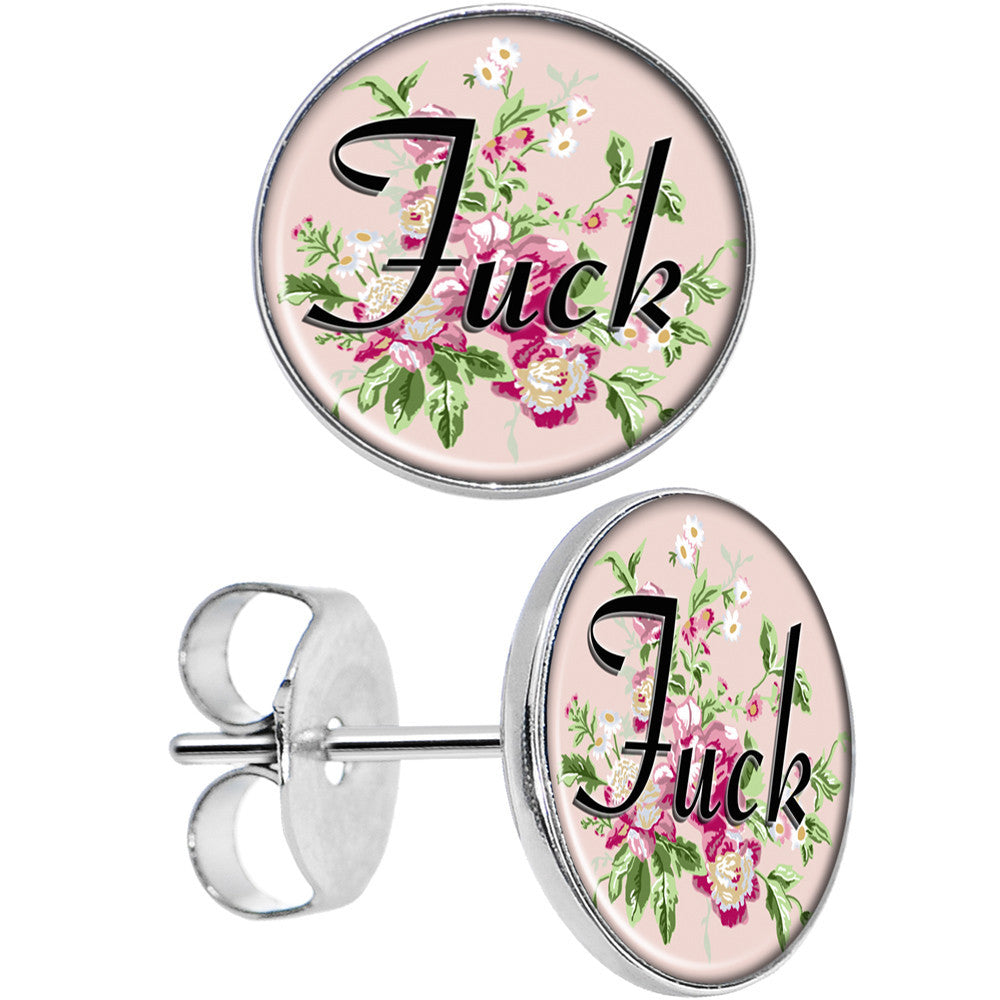 Stainless Steel Post Flowery Language F*ck Stud Earrings