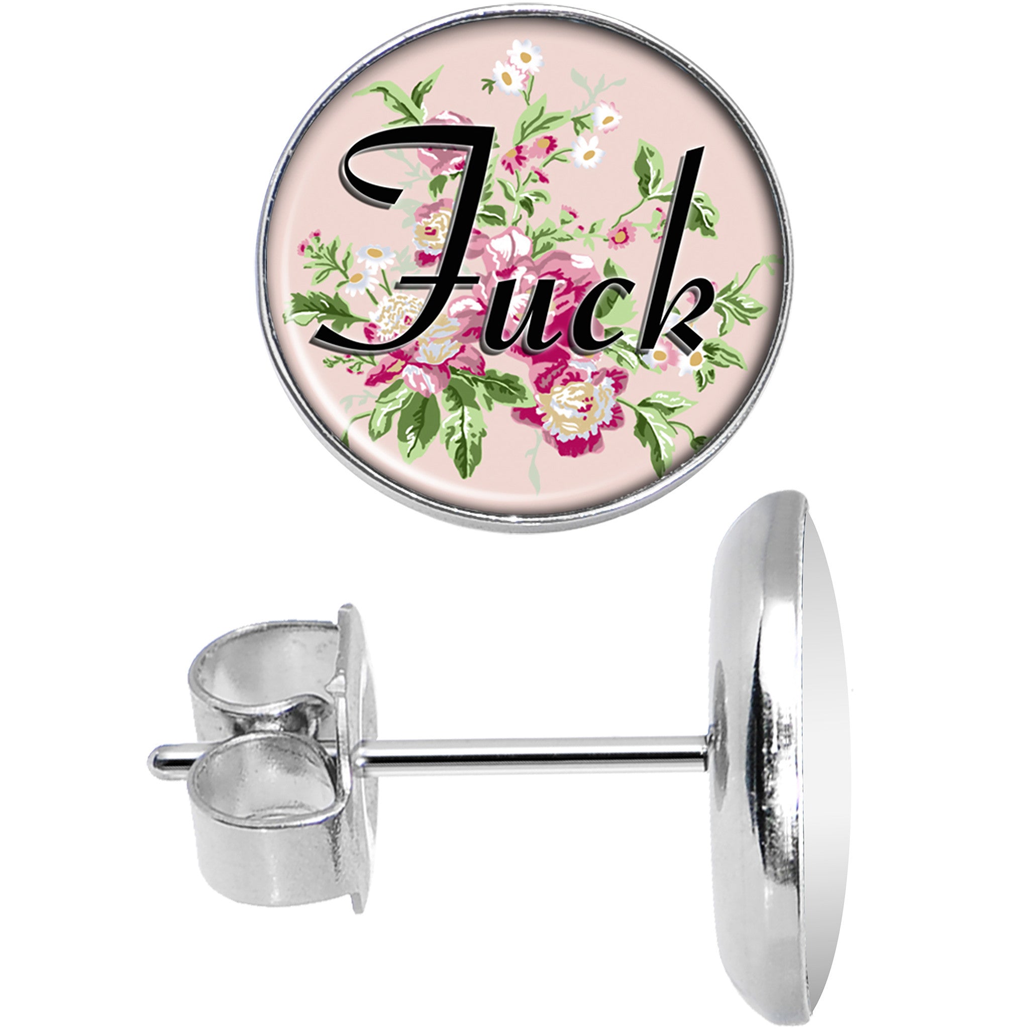 Stainless Steel Post Flowery Language F*ck Stud Earrings