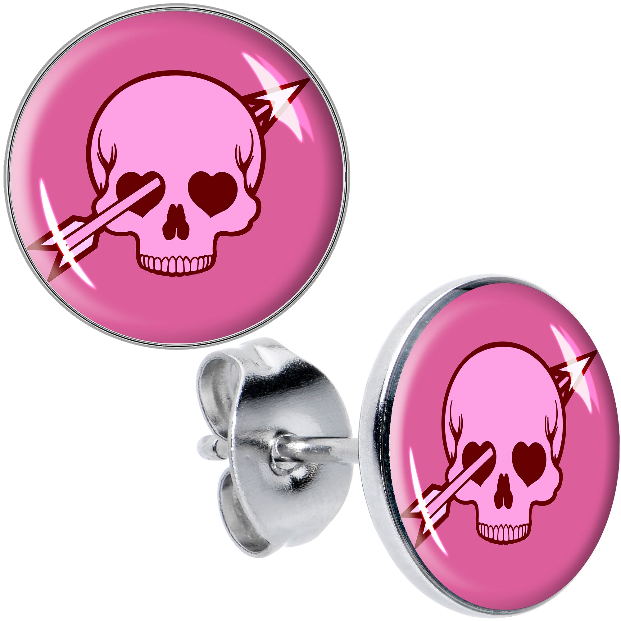 Valentine Cupid Skull Stud Earrings