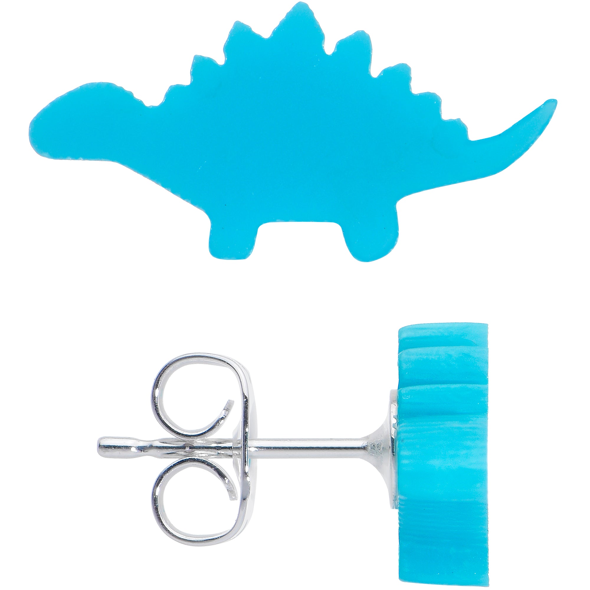 Blue Acrylic Stegosaurus Dinosaur Stud Earrings