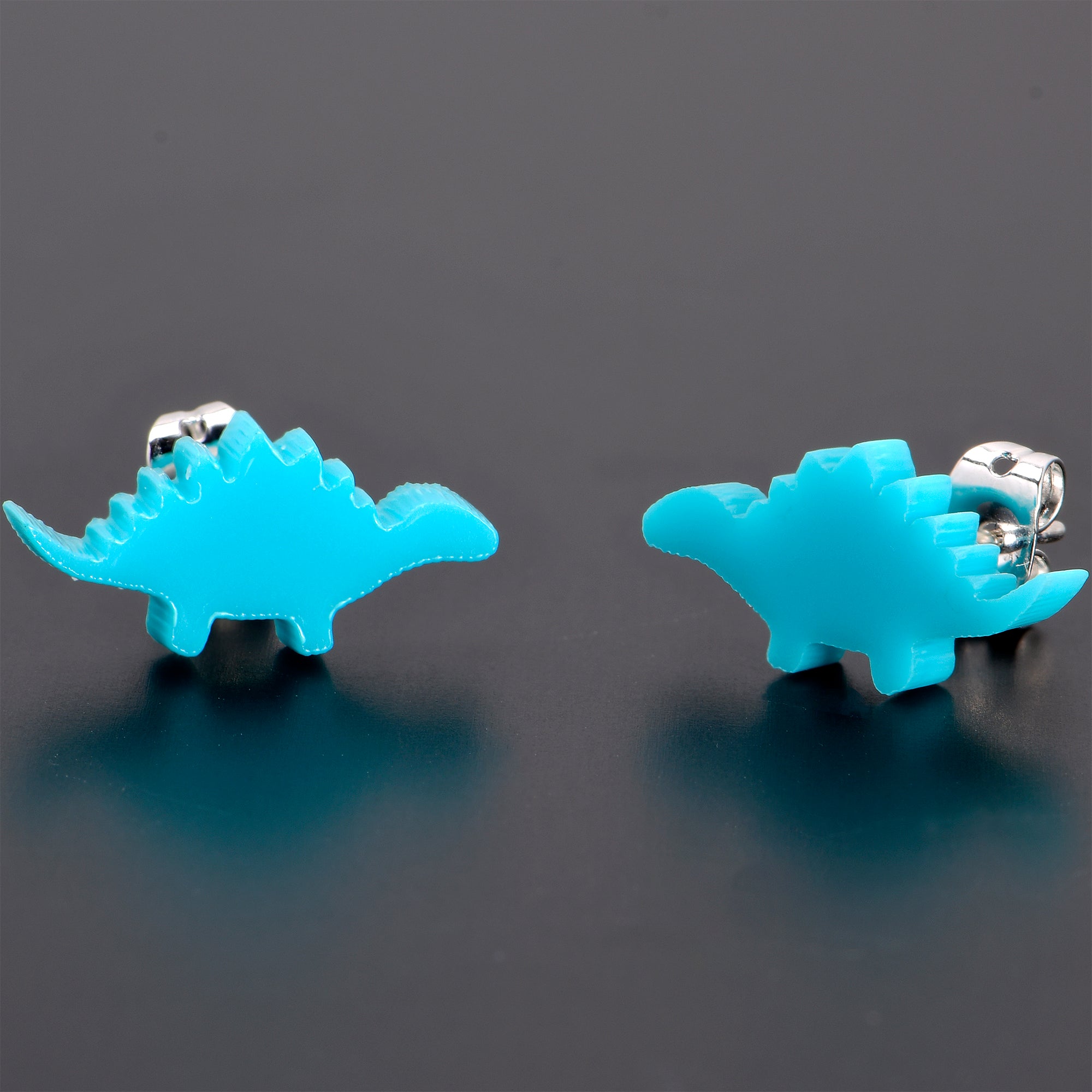 Blue Acrylic Stegosaurus Dinosaur Stud Earrings