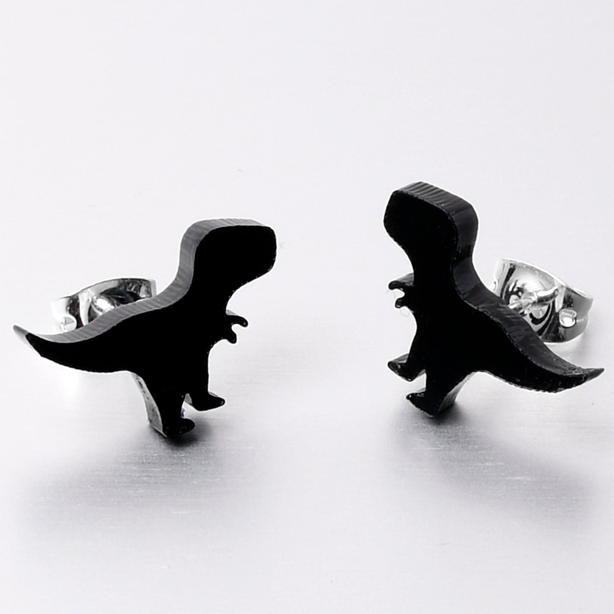 Black Acrylic Tyrannosaurus Rex Dinosaur Stud Earrings