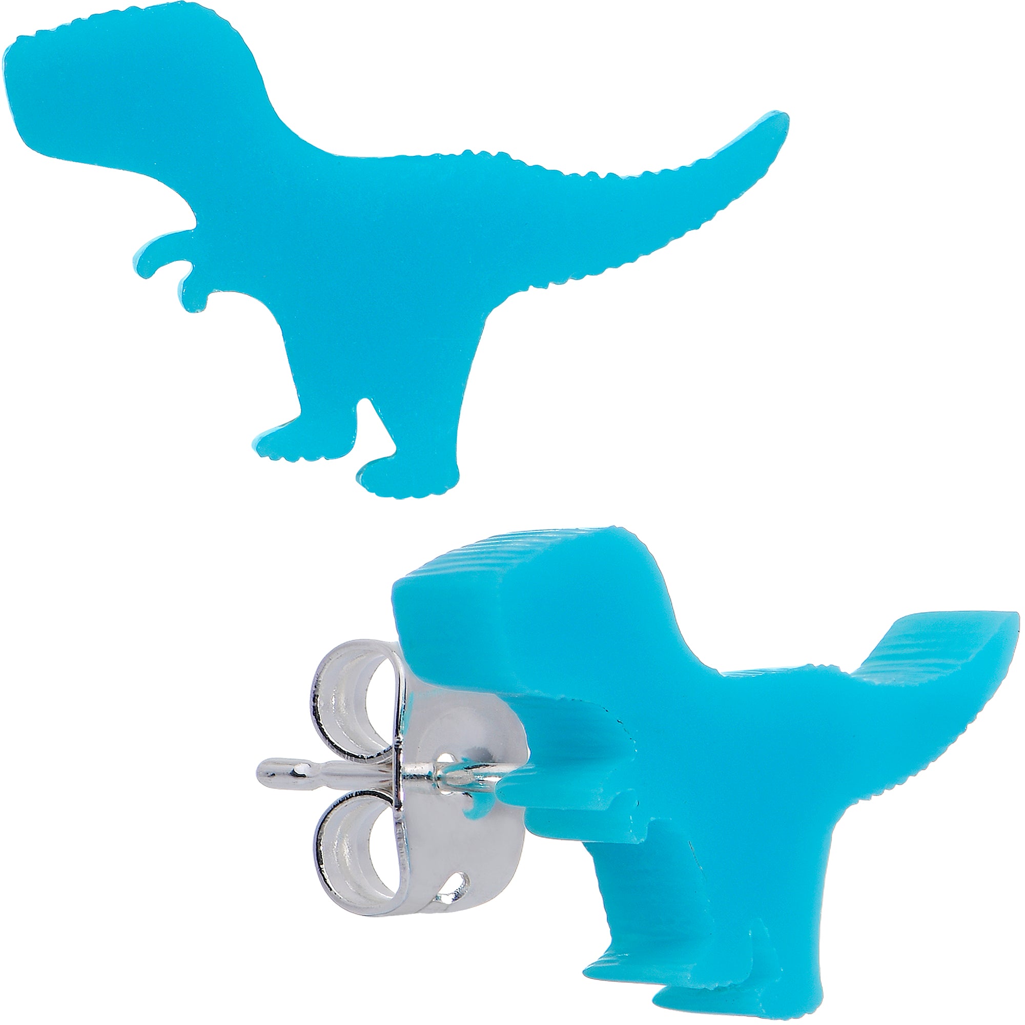 Blue Acrylic Tyrannosaurus Rex Dinosaur Stud Earrings