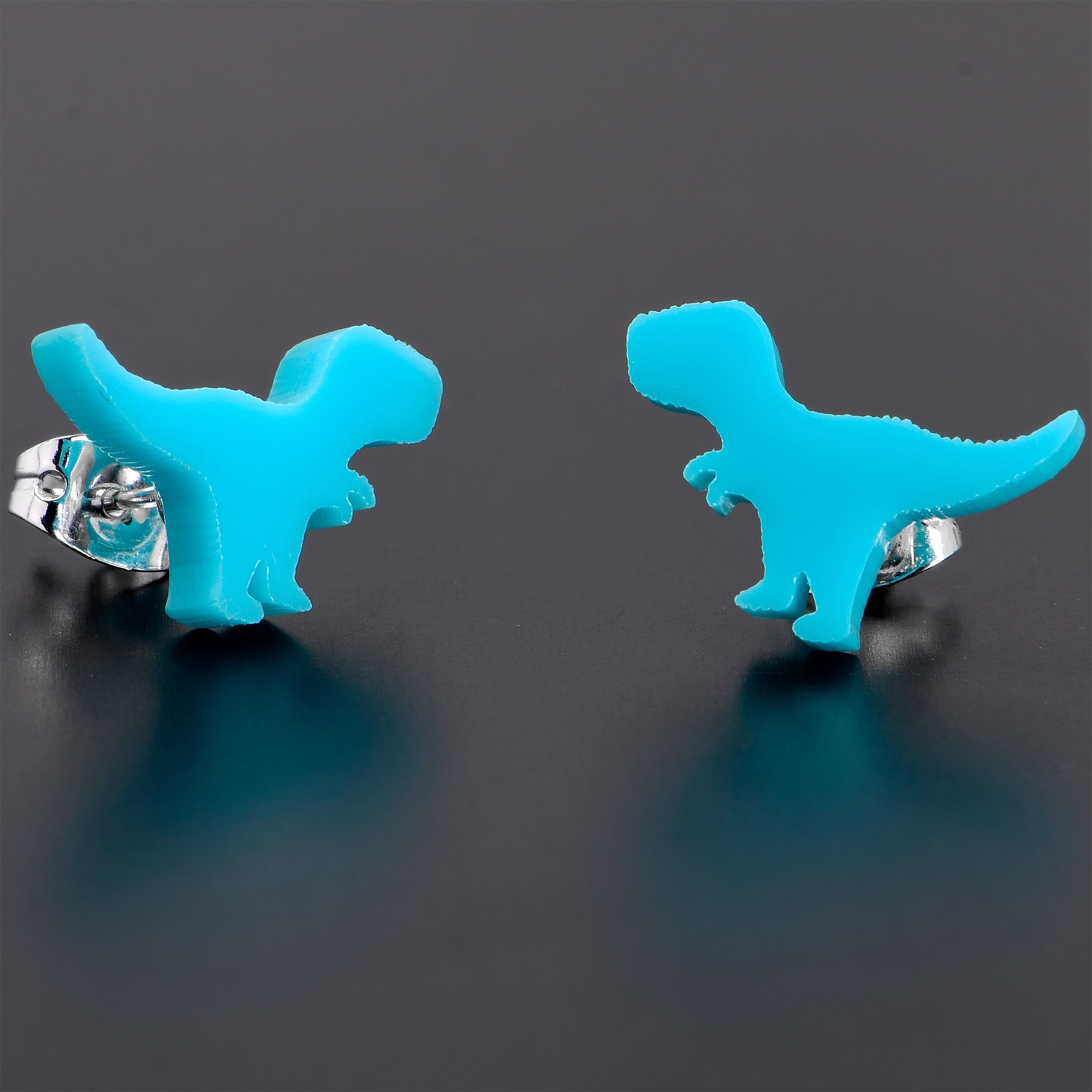 Blue Acrylic Tyrannosaurus Rex Dinosaur Stud Earrings