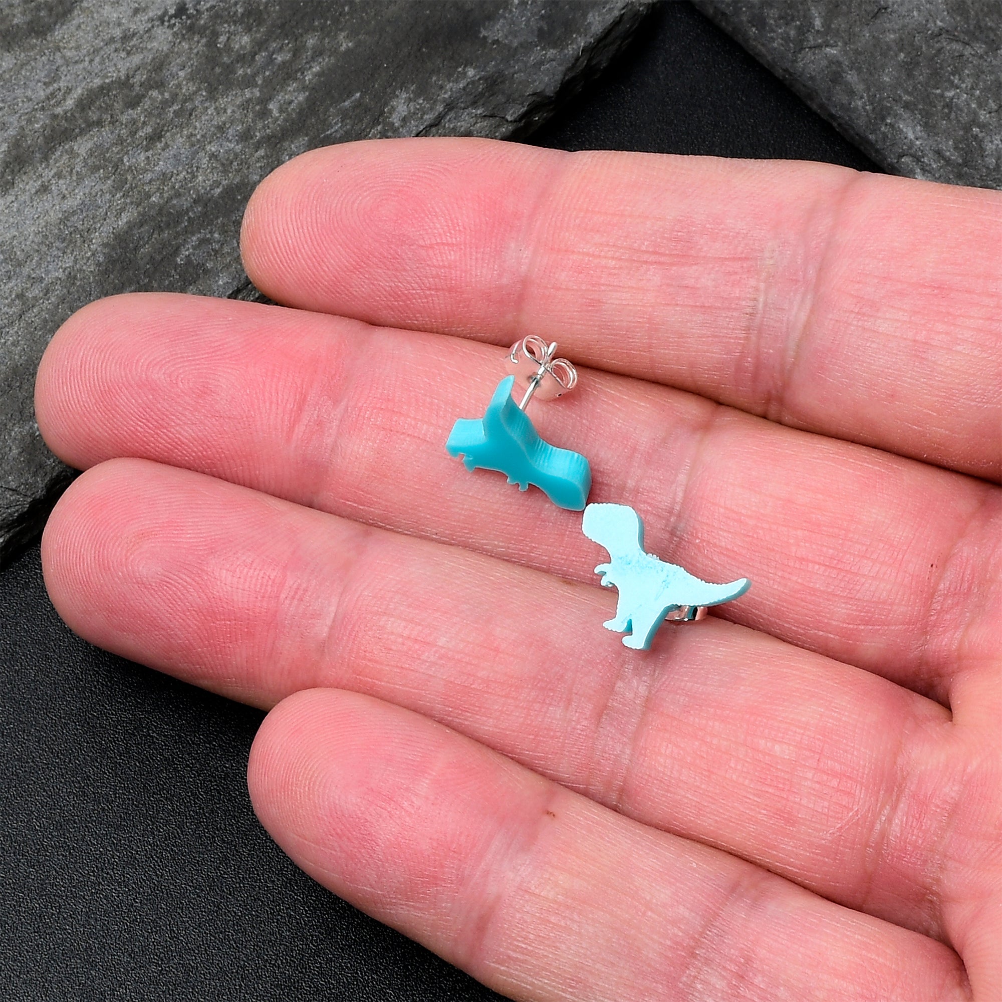 Blue Acrylic Tyrannosaurus Rex Dinosaur Stud Earrings