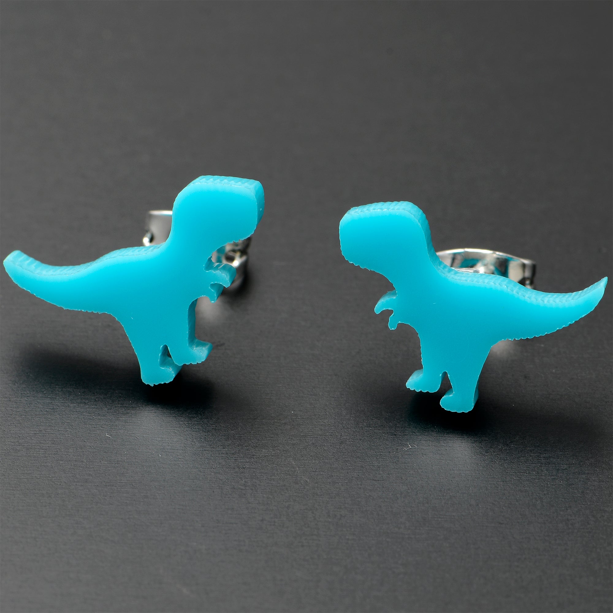 Blue Acrylic Tyrannosaurus Rex Dinosaur Stud Earrings