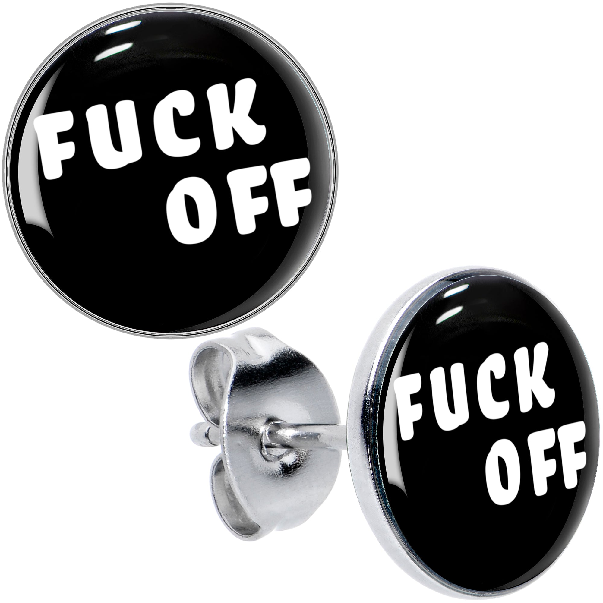 White Letters F*ck Off Stud Earrings