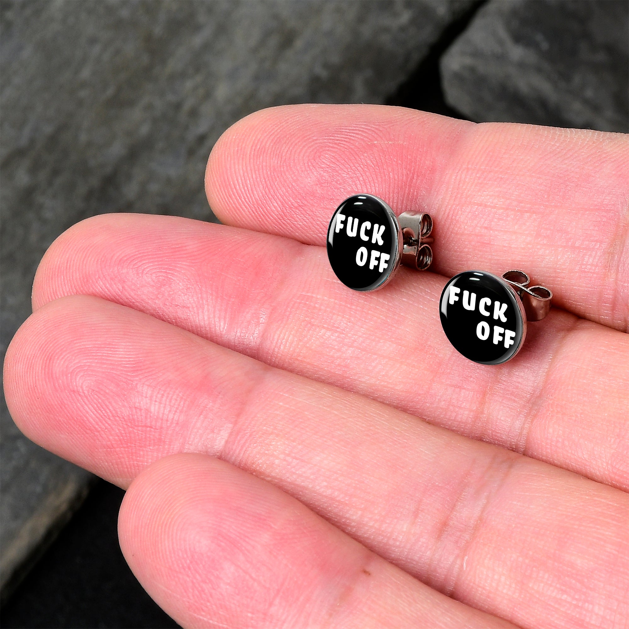 White Letters F*ck Off Stud Earrings