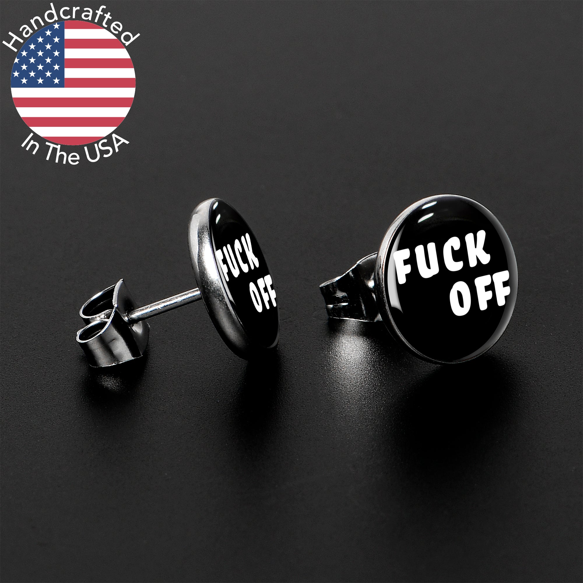 White Letters F*ck Off Stud Earrings