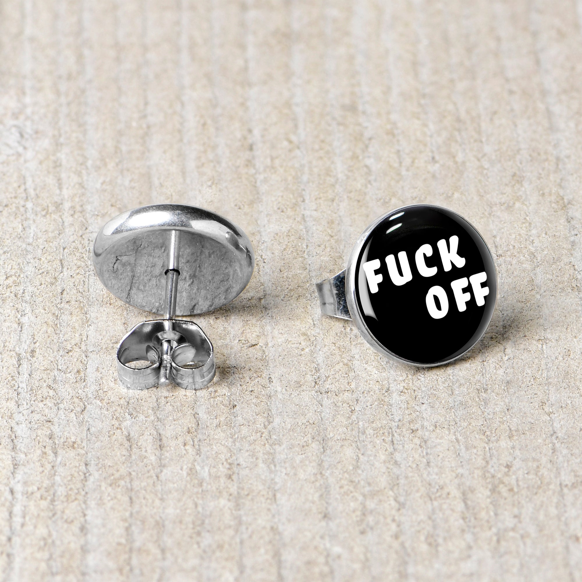 White Letters F*ck Off Stud Earrings