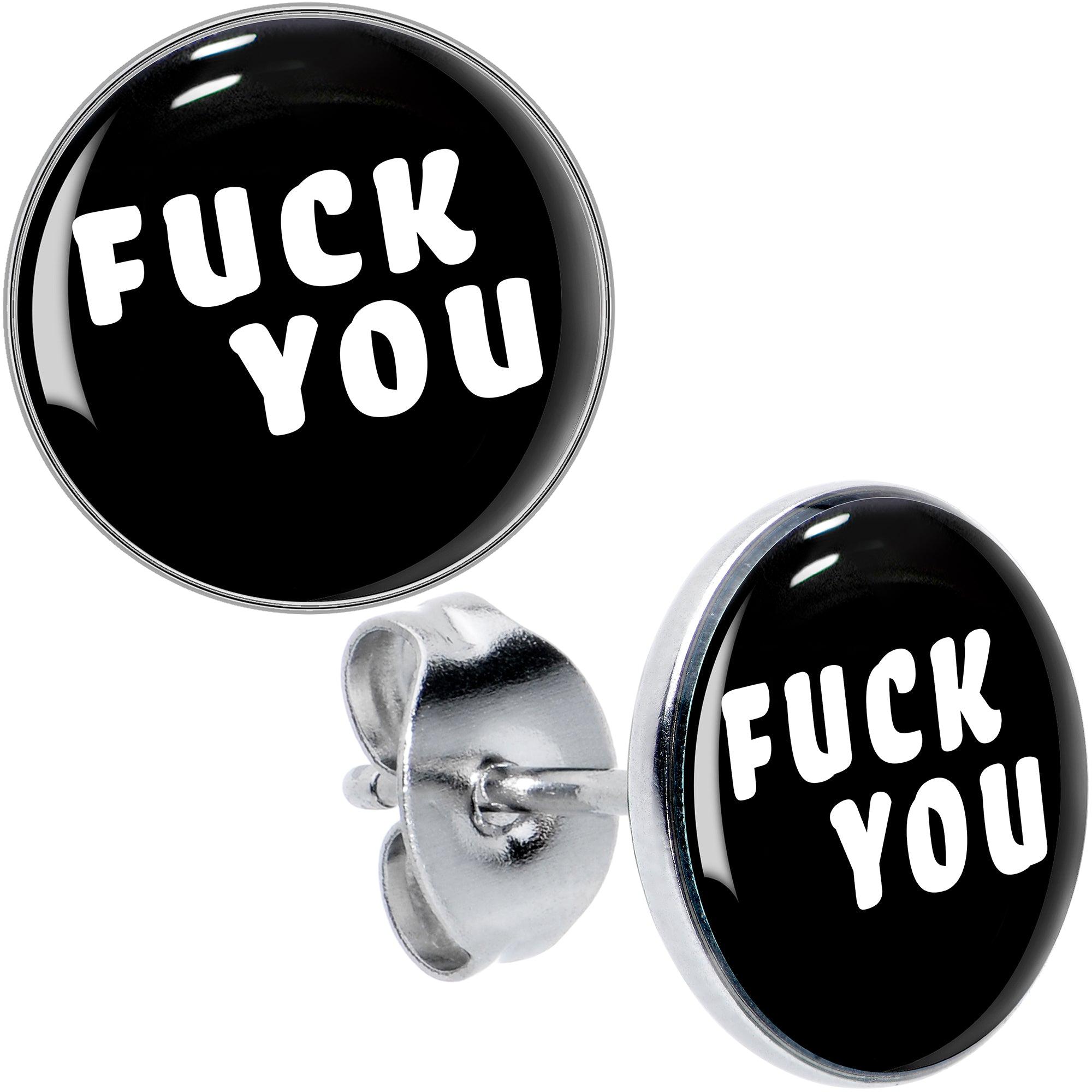 Black and White F*ck You Stud Earrings