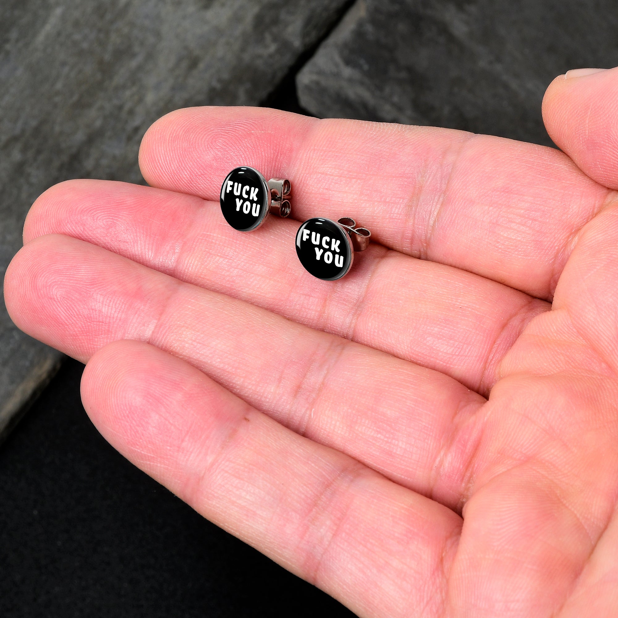 Black and White F*ck You Stud Earrings