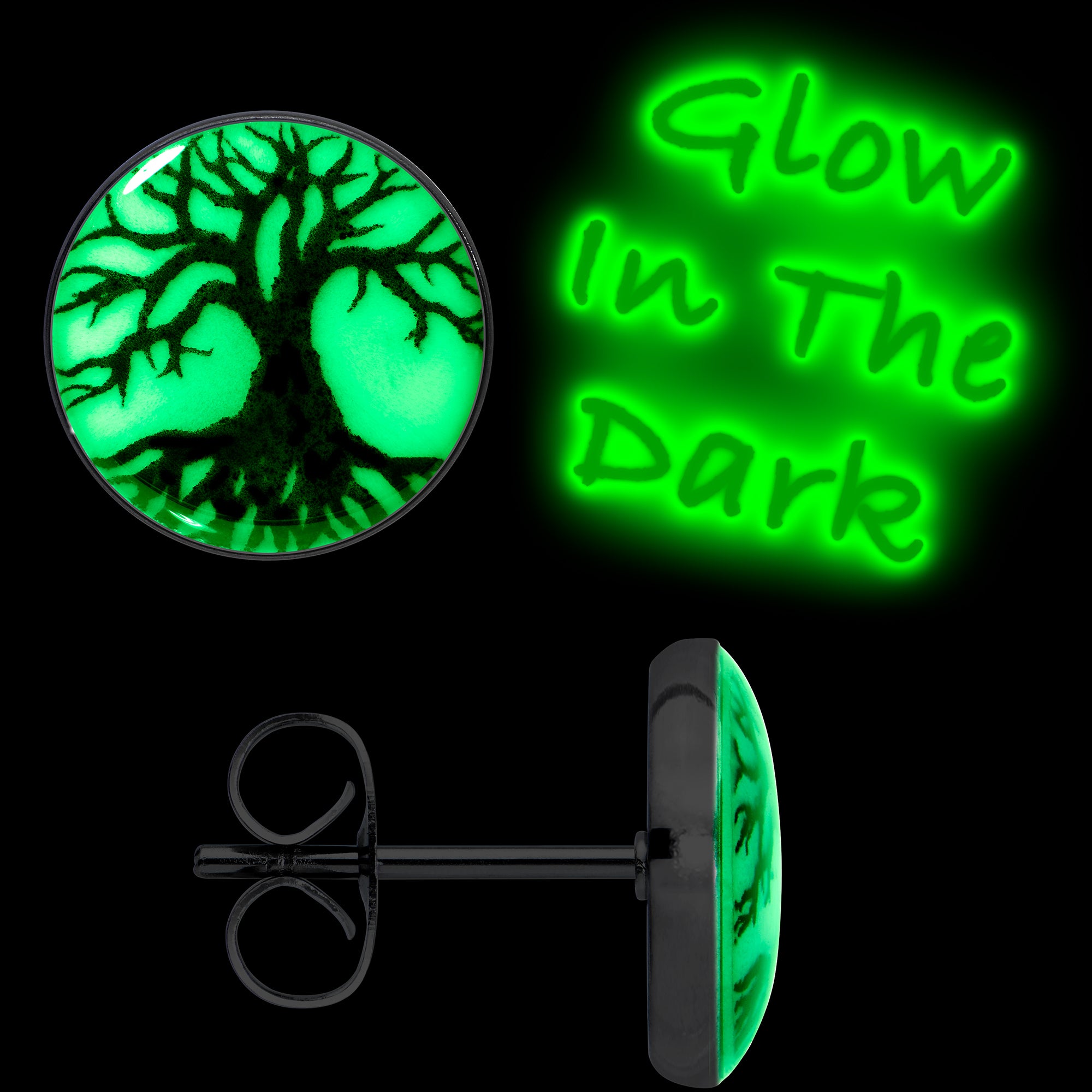 Stainless Steel Tree of Life Glow in the Dark Stud Earrings