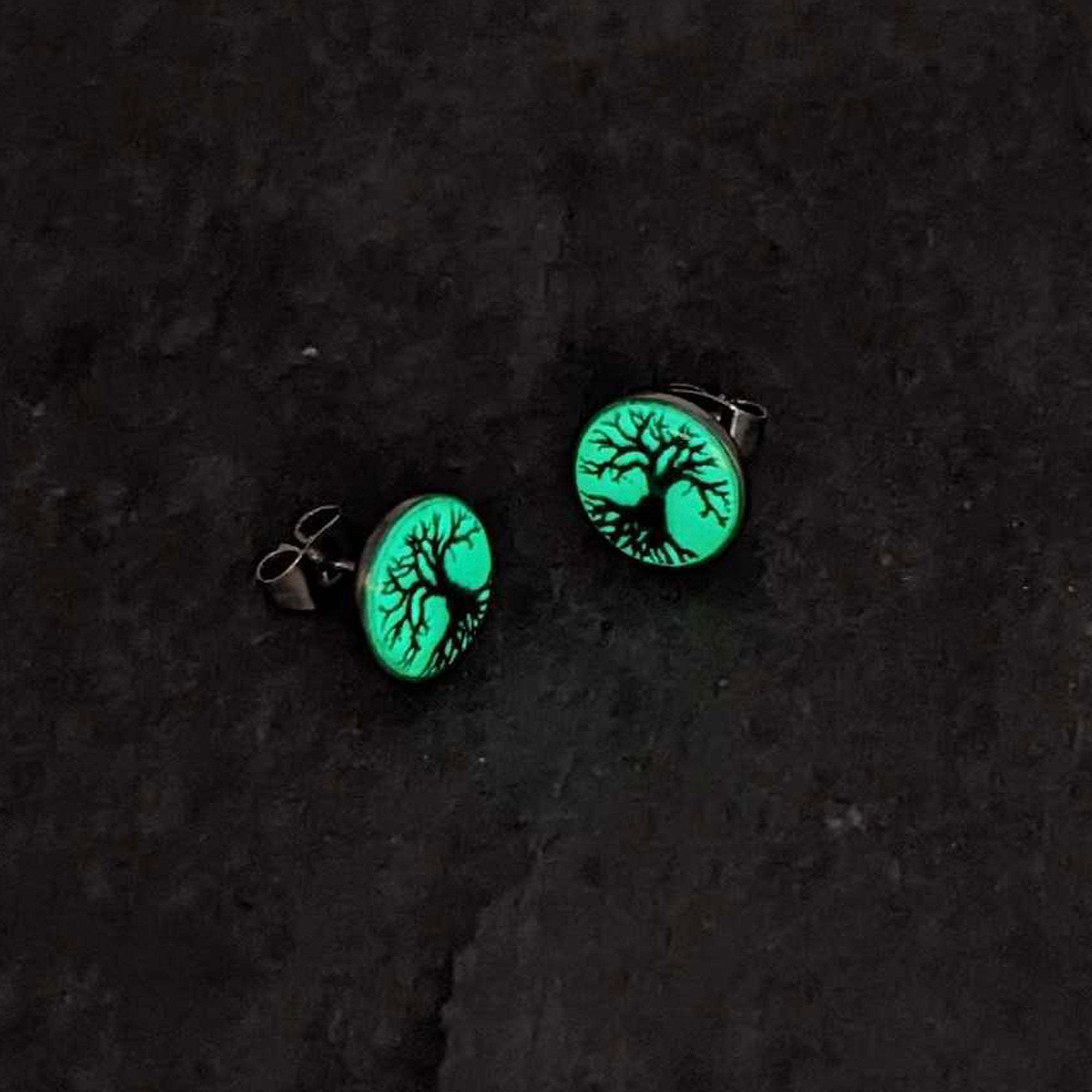 Stainless Steel Tree of Life Glow in the Dark Stud Earrings