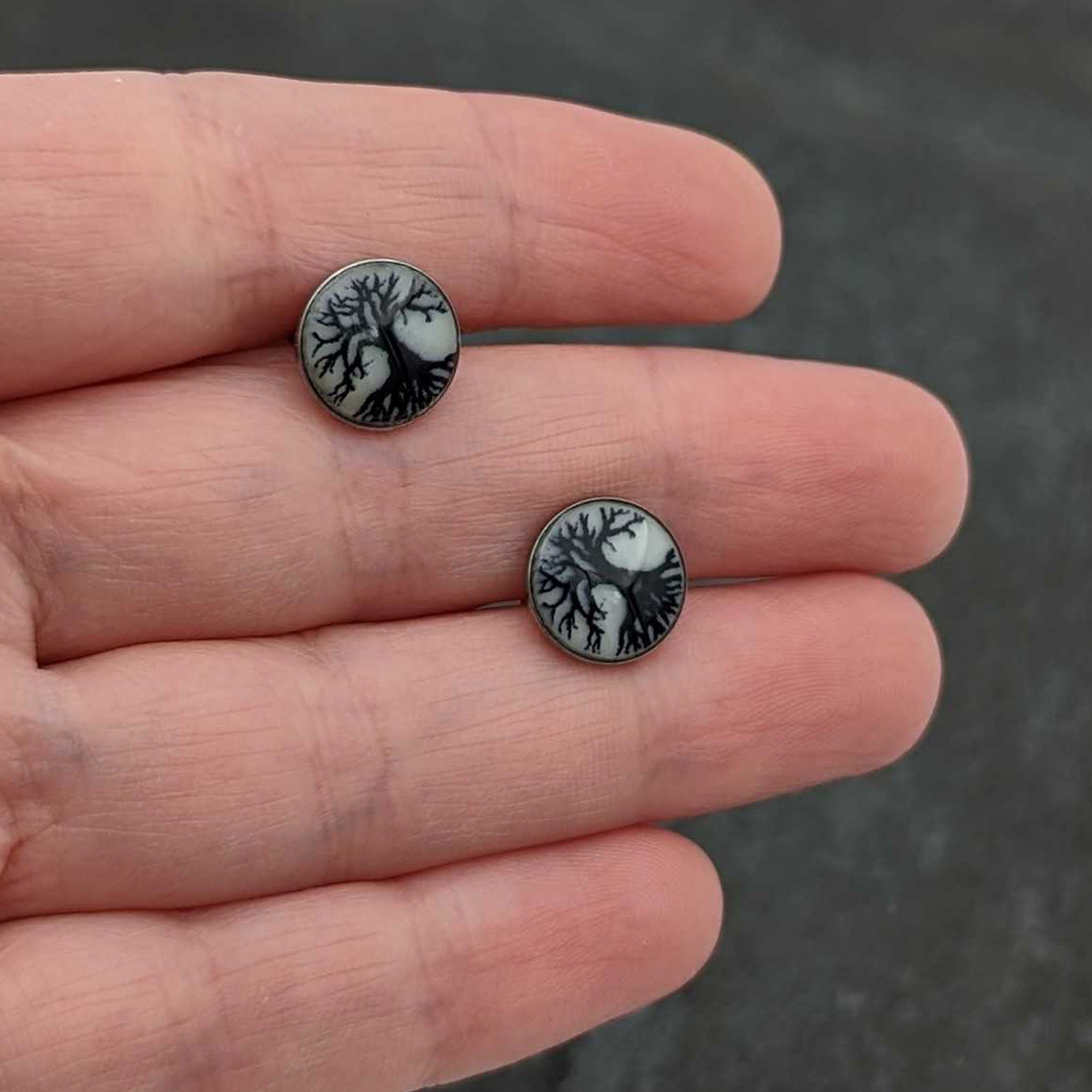 Stainless Steel Tree of Life Glow in the Dark Stud Earrings