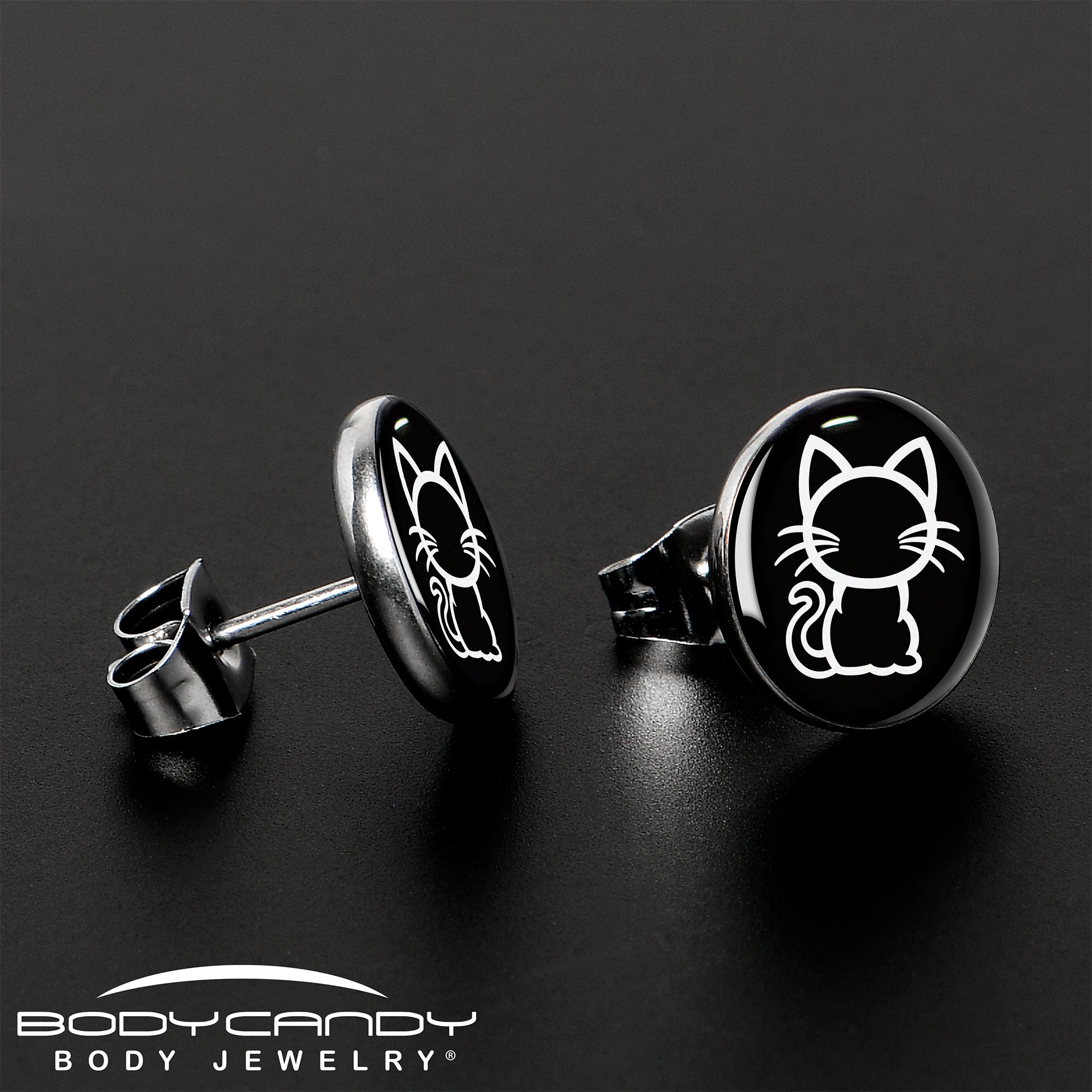 Black and White Kitty Cat Stud Earrings