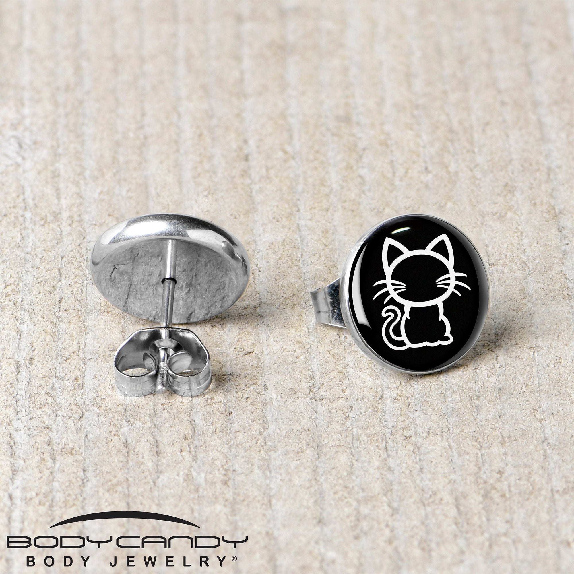 Black and White Kitty Cat Stud Earrings