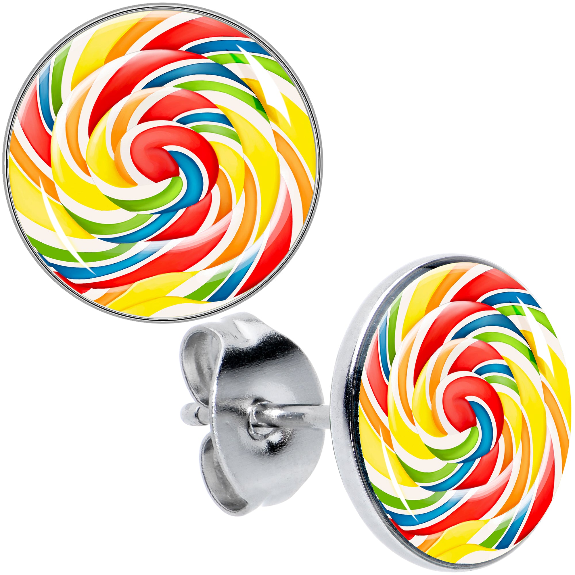 Rainbow Swirl Lollipop Stud Earrings