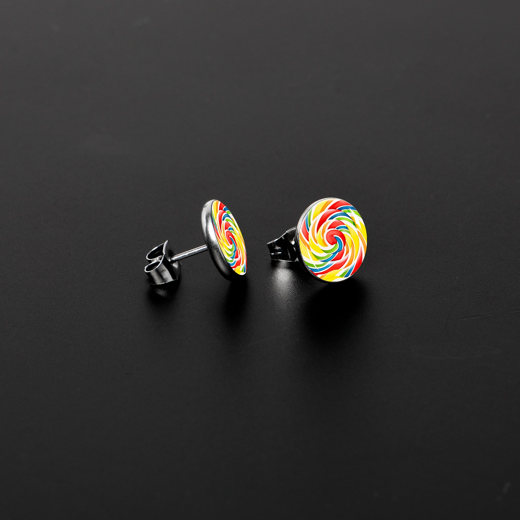 Rainbow Swirl Lollipop Stud Earrings