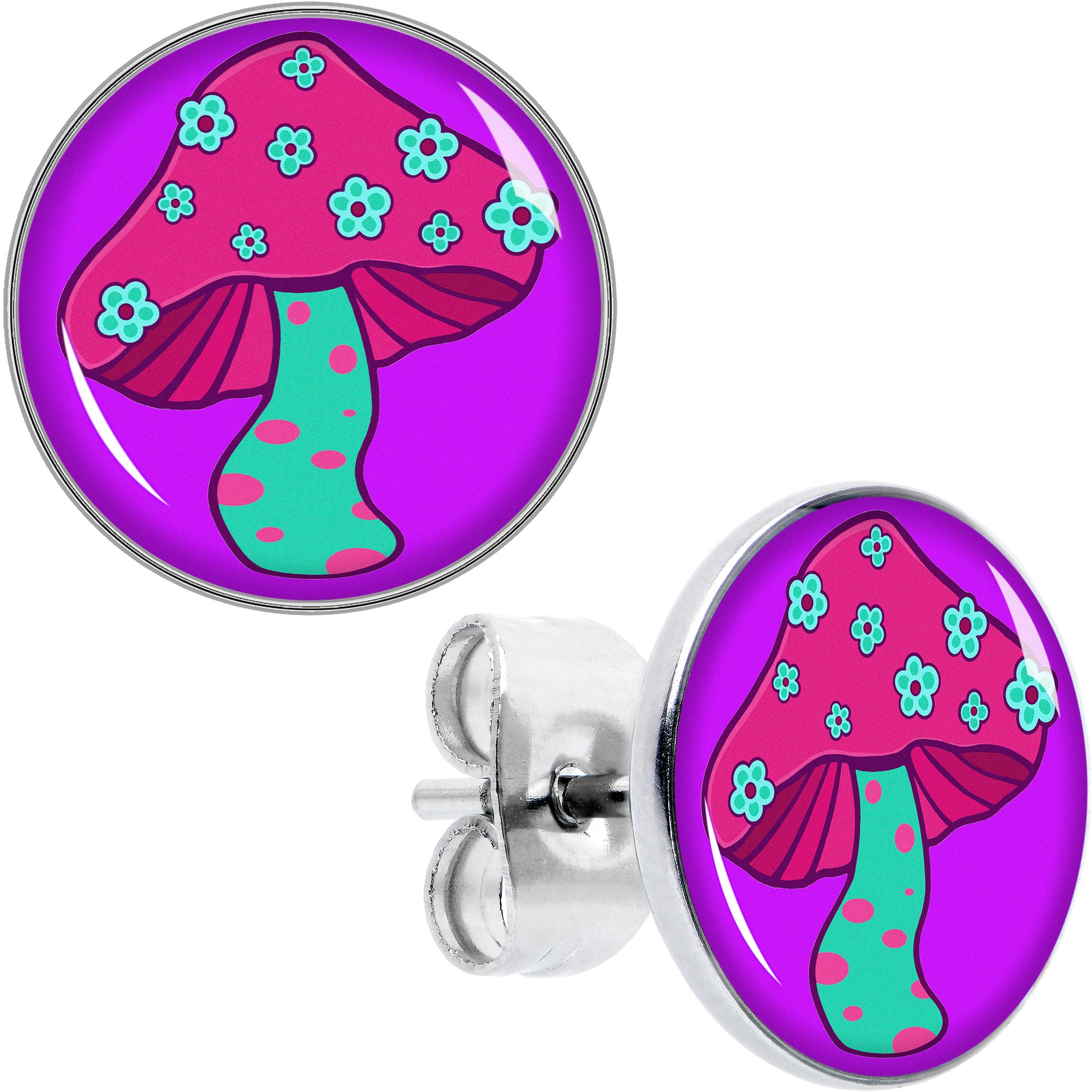 Funky Floral Mushroom Stud Earrings