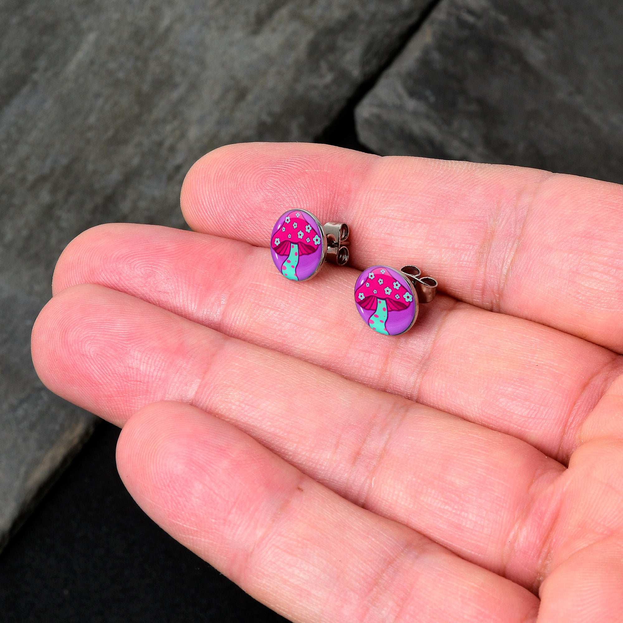 Funky Floral Mushroom Stud Earrings