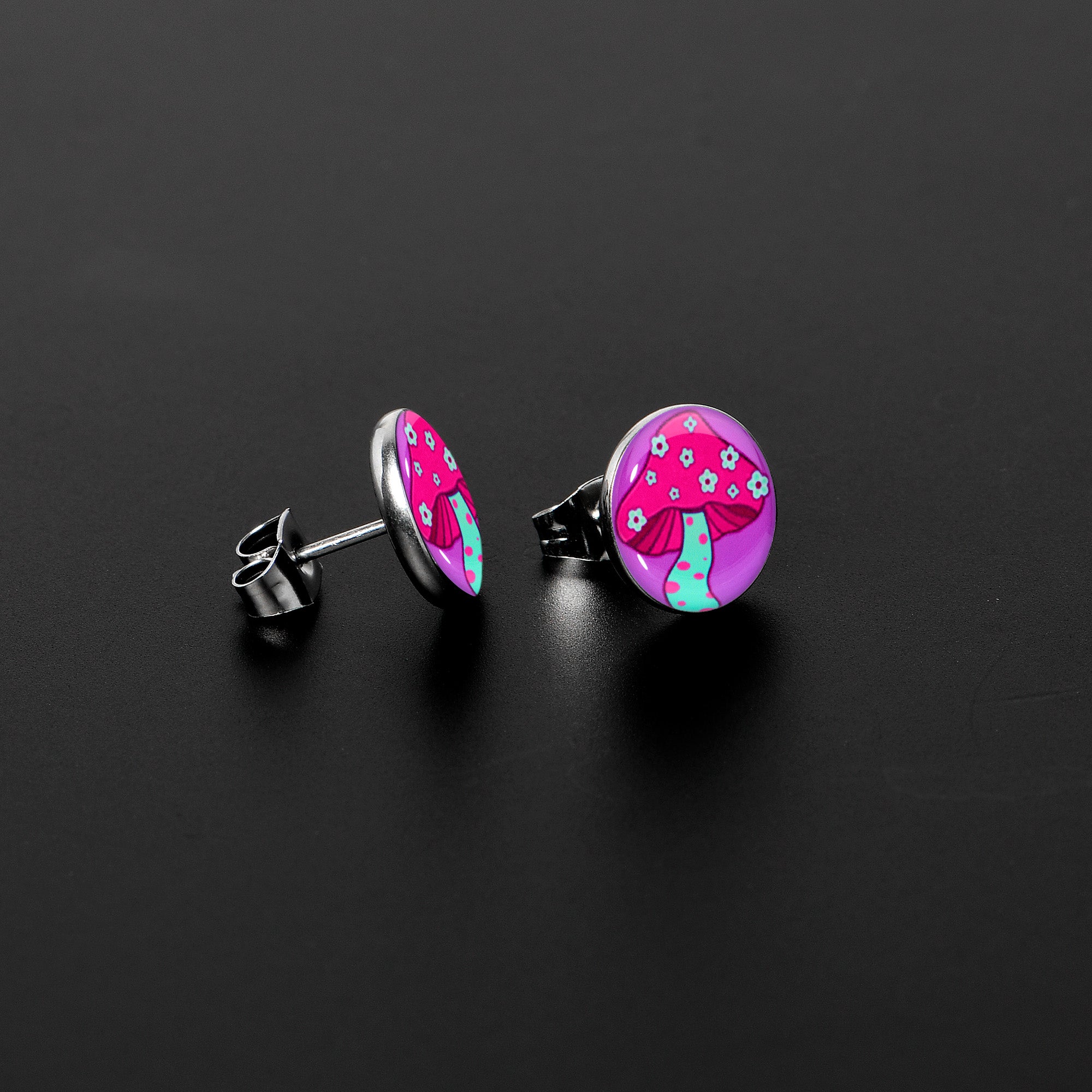 Funky Floral Mushroom Stud Earrings