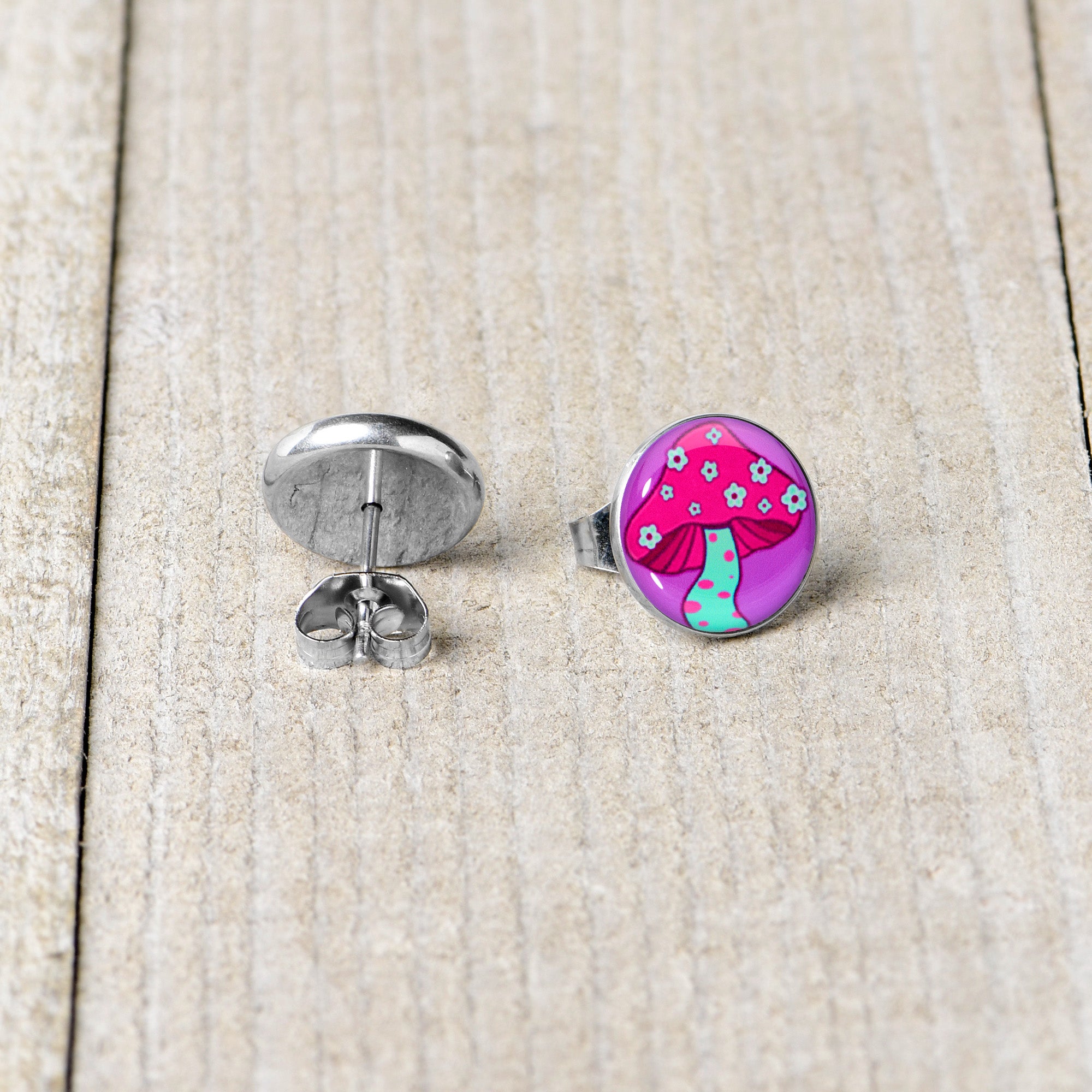 Funky Floral Mushroom Stud Earrings