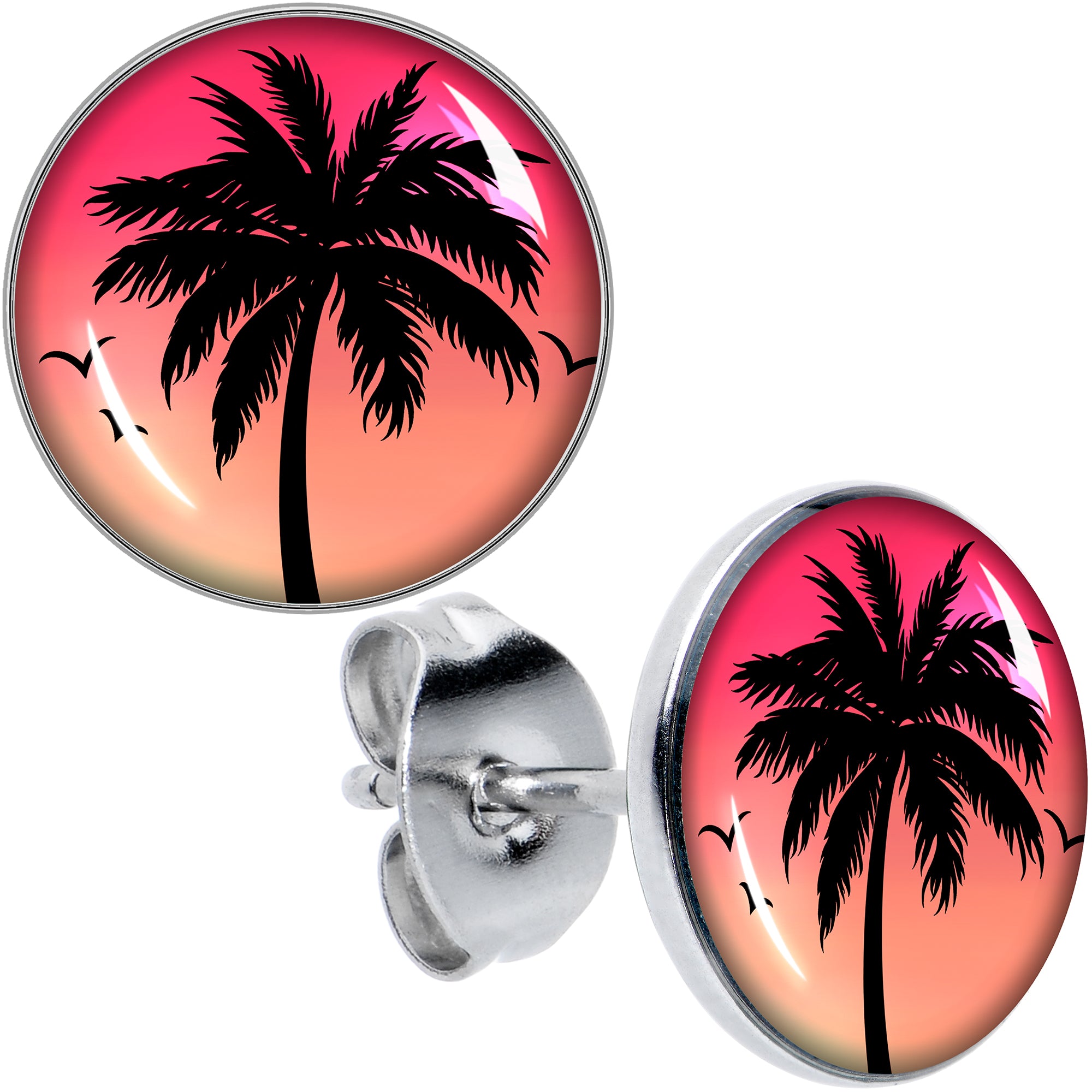 Red Sunset Palm Tree Stud Earrings