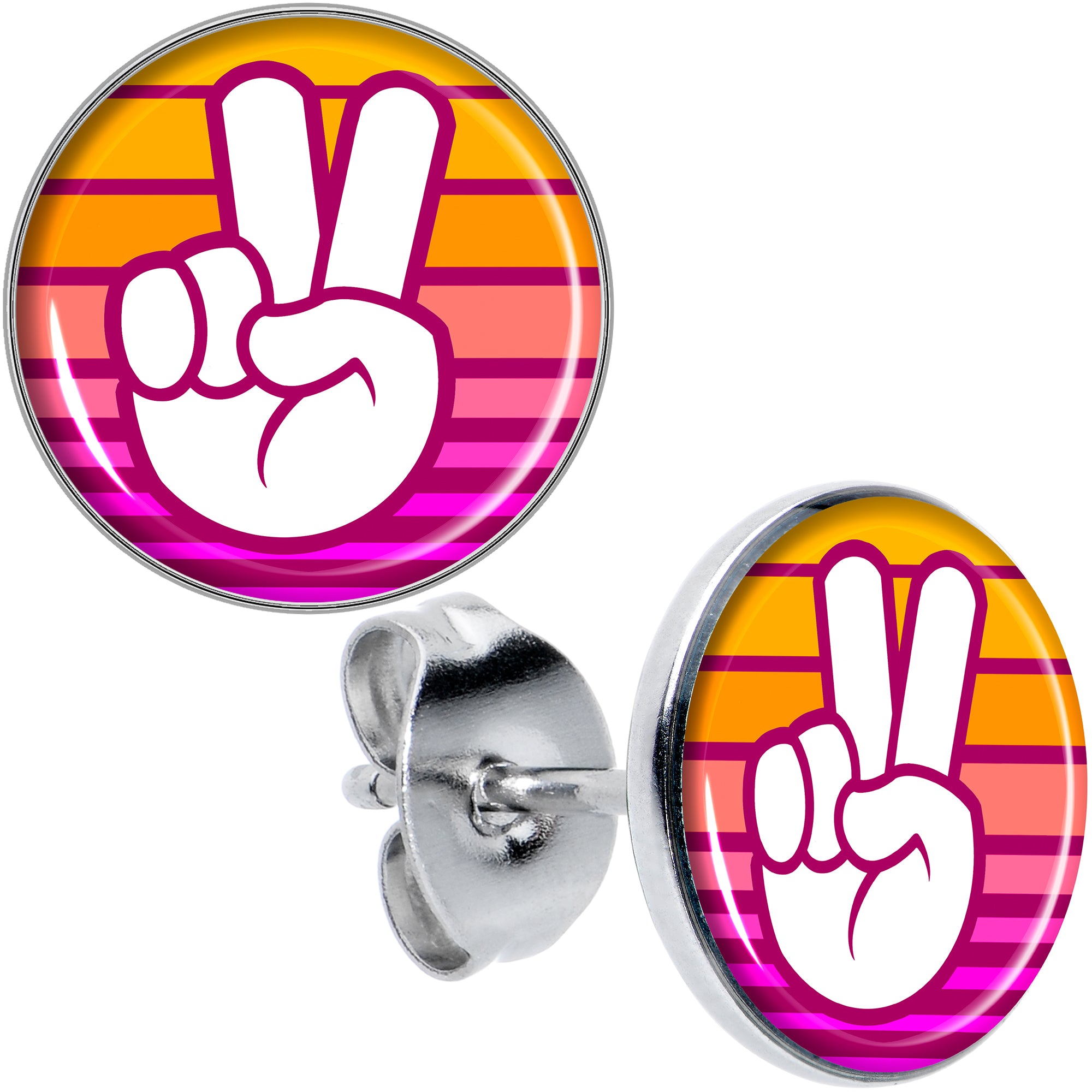 Retro Stripes Peace Sign Fingers Stud Earrings