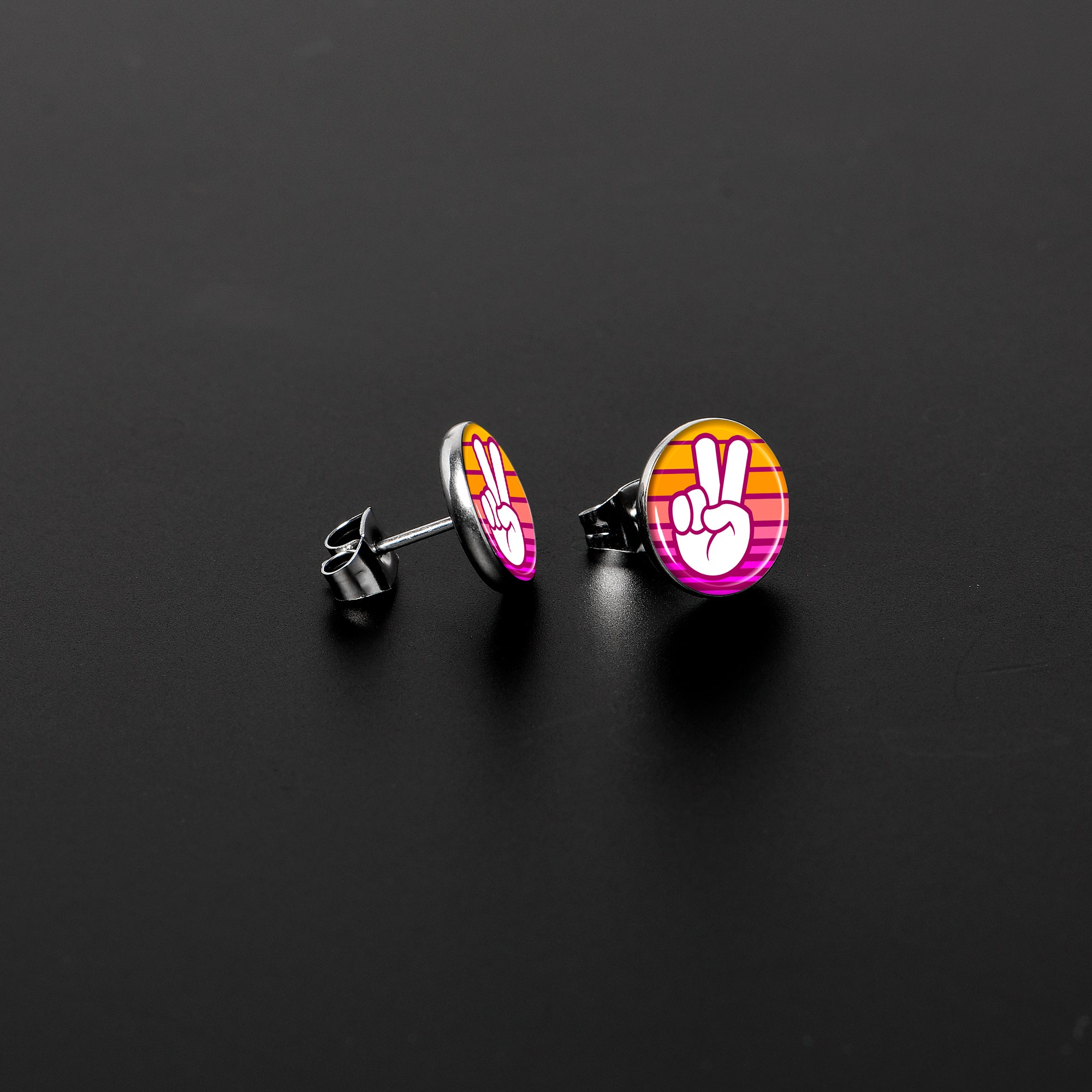 Retro Stripes Peace Sign Fingers Stud Earrings