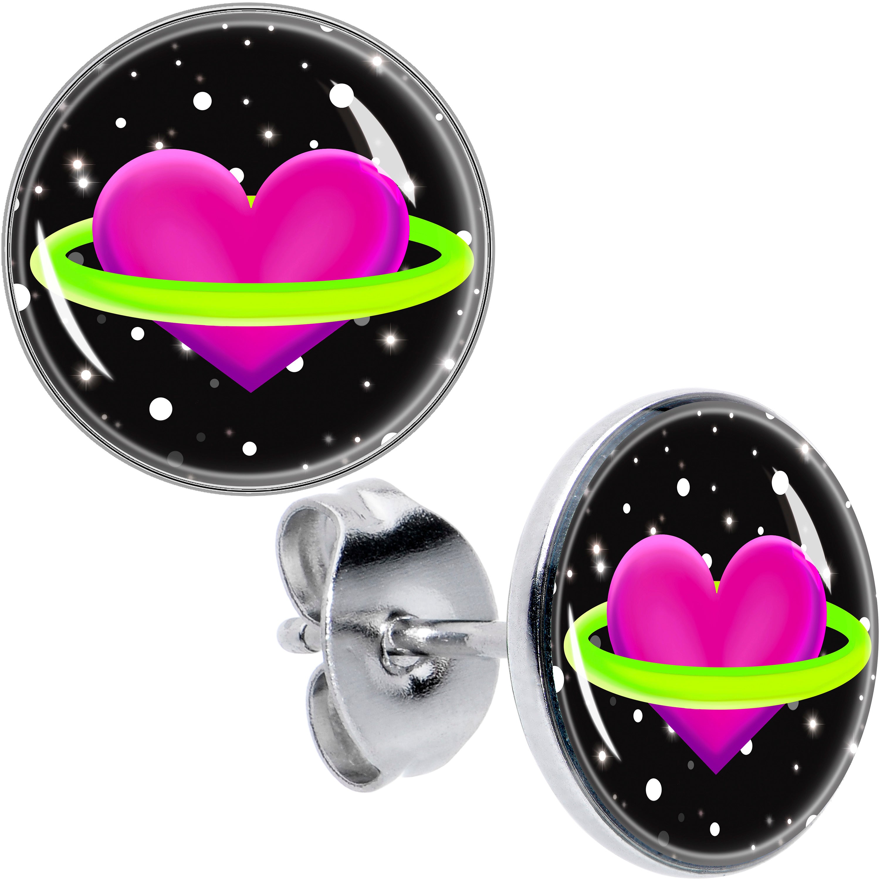 Heart Planet Stud Earrings