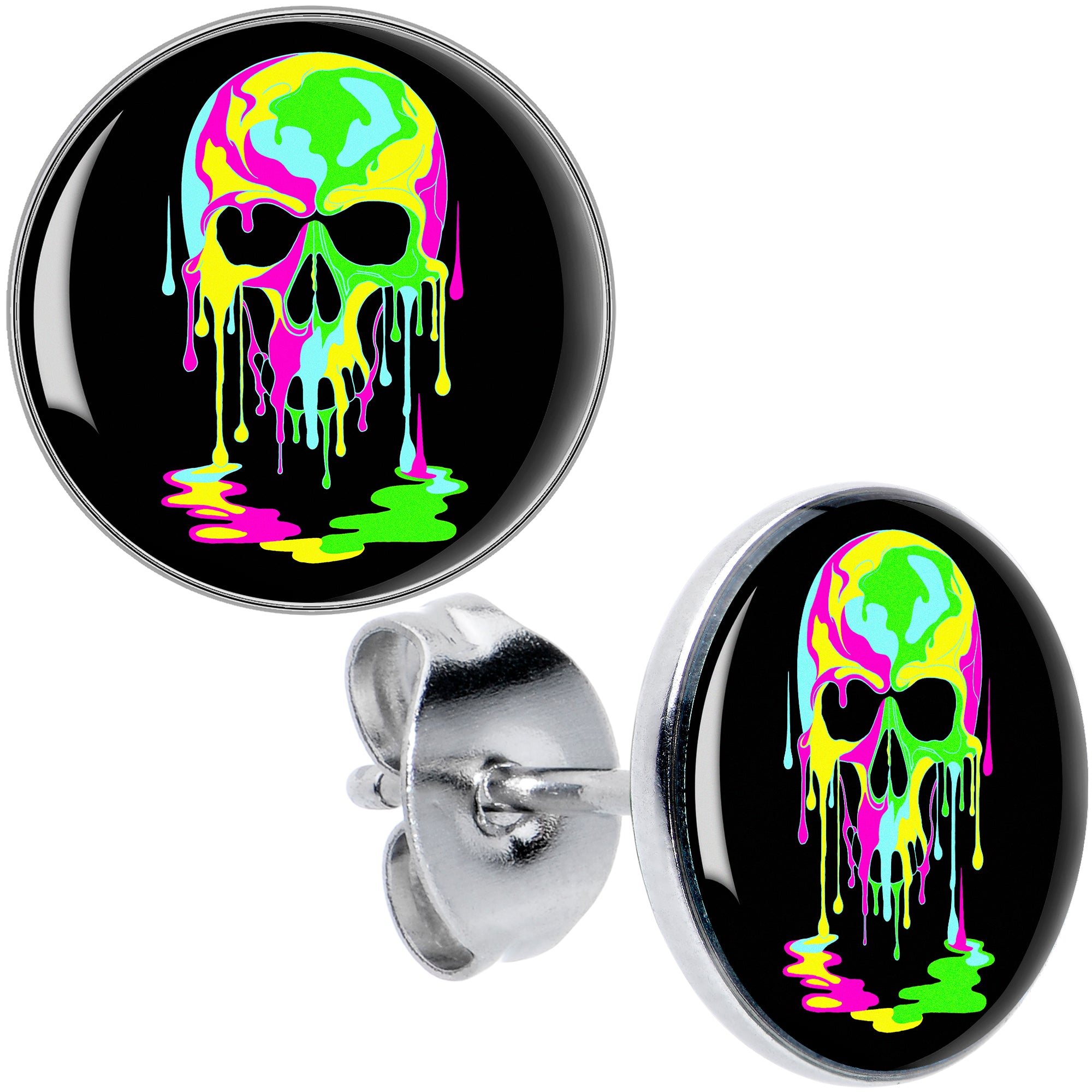 Ultra Bright Melting Skull Stud Earrings