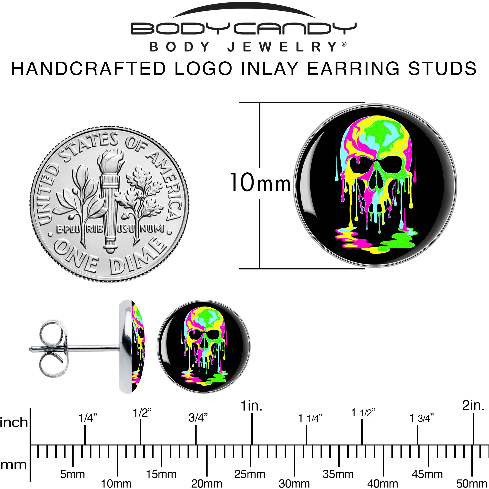 Ultra Bright Melting Skull Stud Earrings