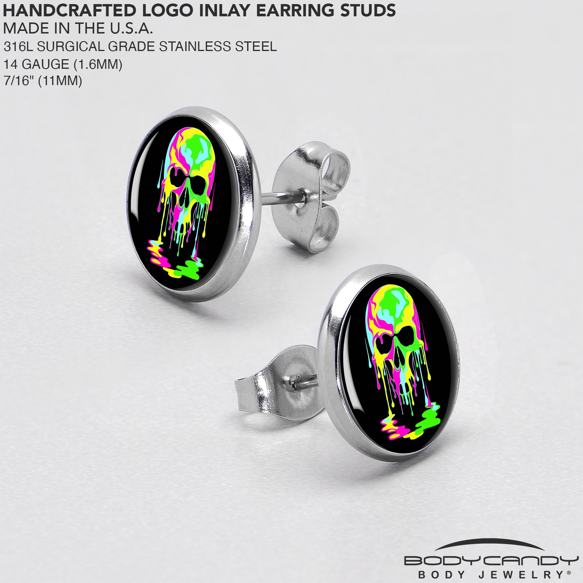 Ultra Bright Melting Skull Stud Earrings