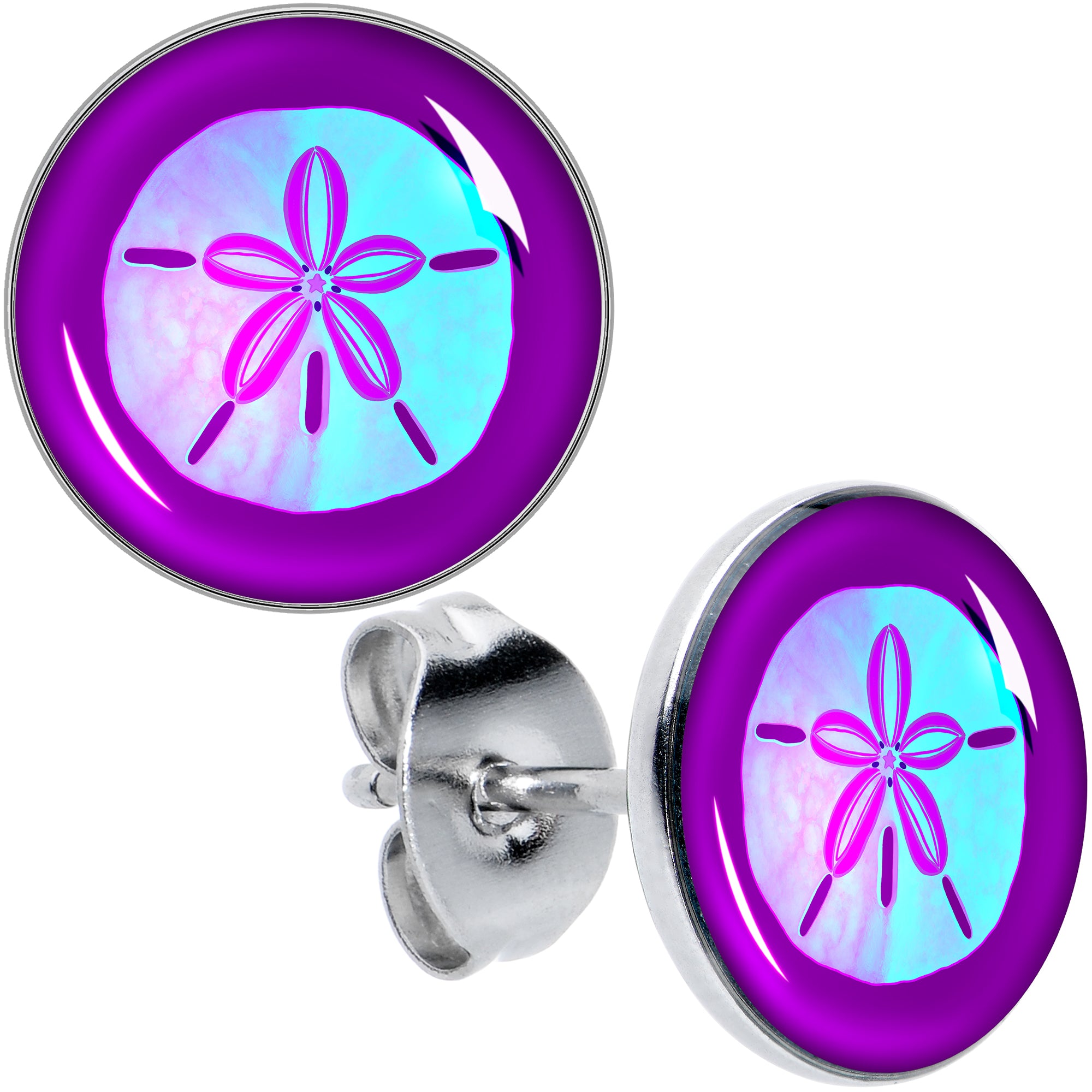 Purple Nautical Sand Dollar Stud Earrings