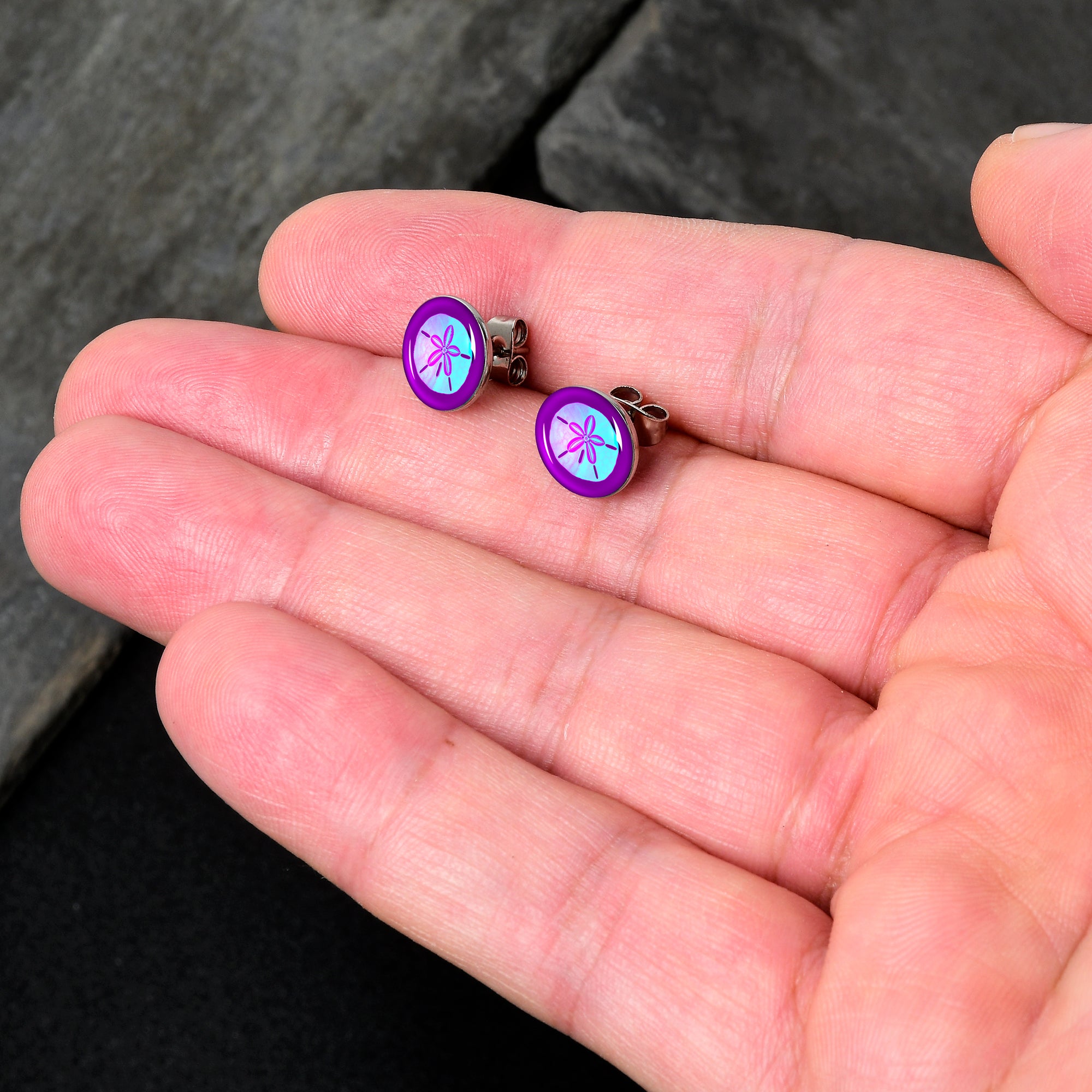 Purple Nautical Sand Dollar Stud Earrings