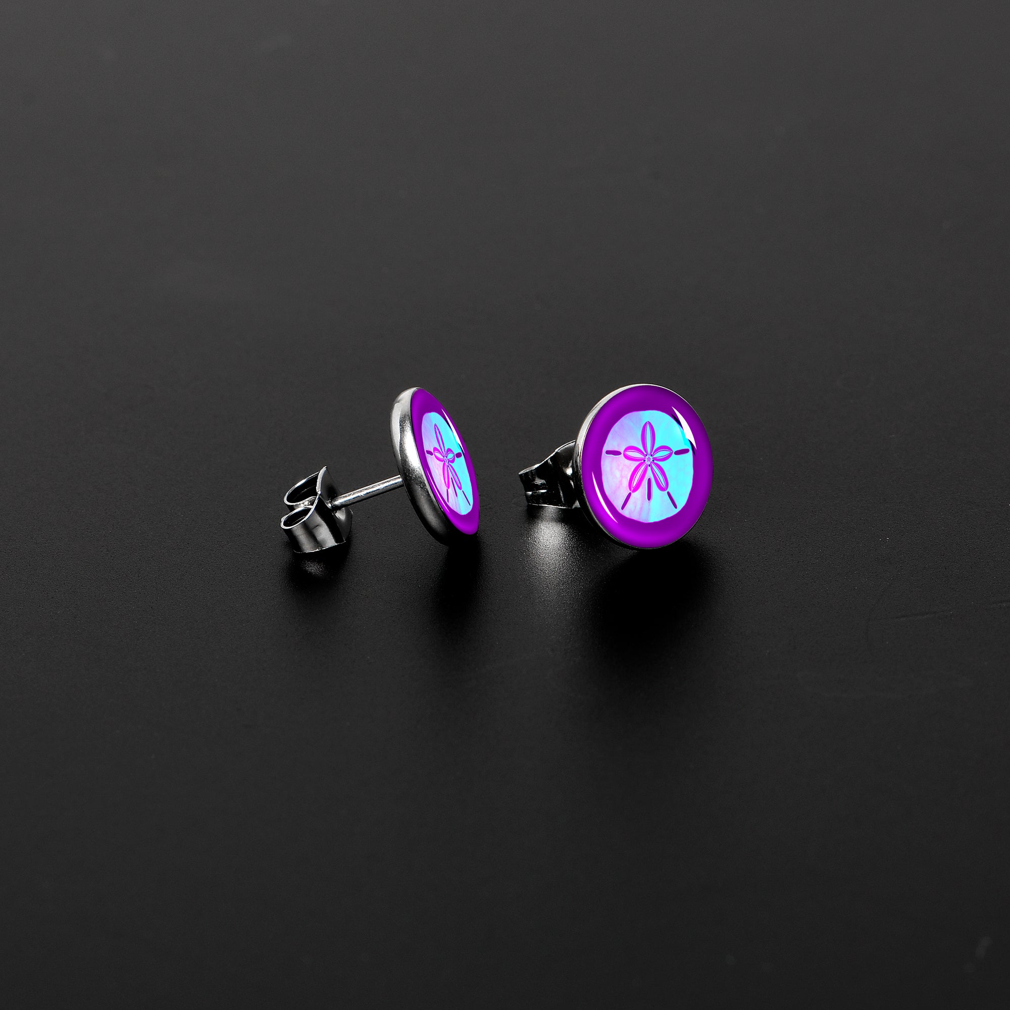 Purple Nautical Sand Dollar Stud Earrings