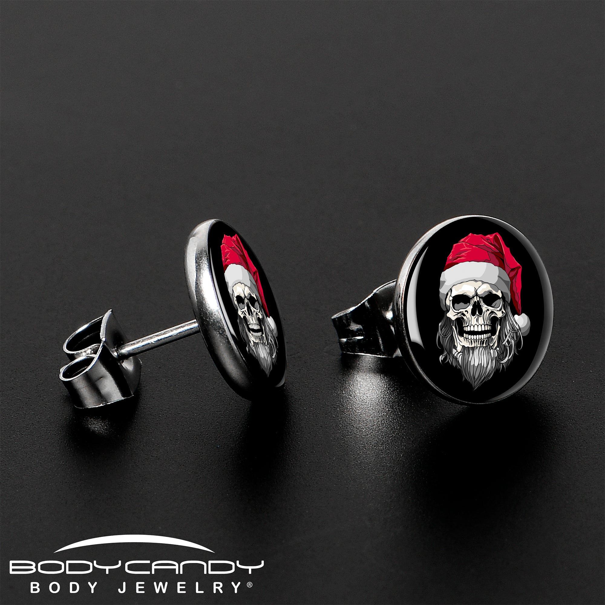 Holiday Skeleton Santa Claus Stud Earrings