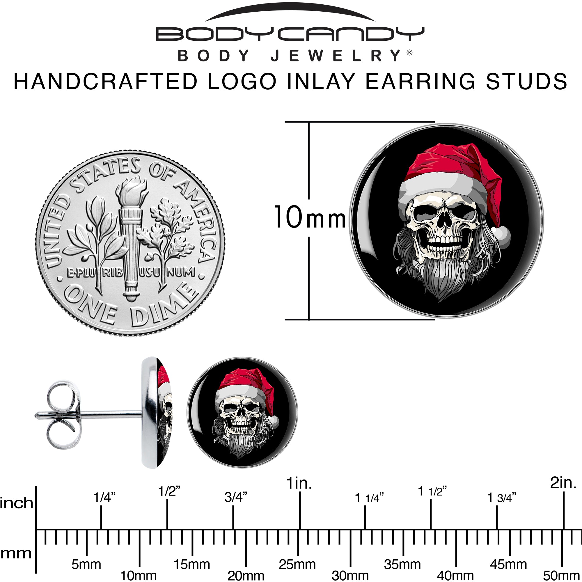 Holiday Skeleton Santa Claus Stud Earrings