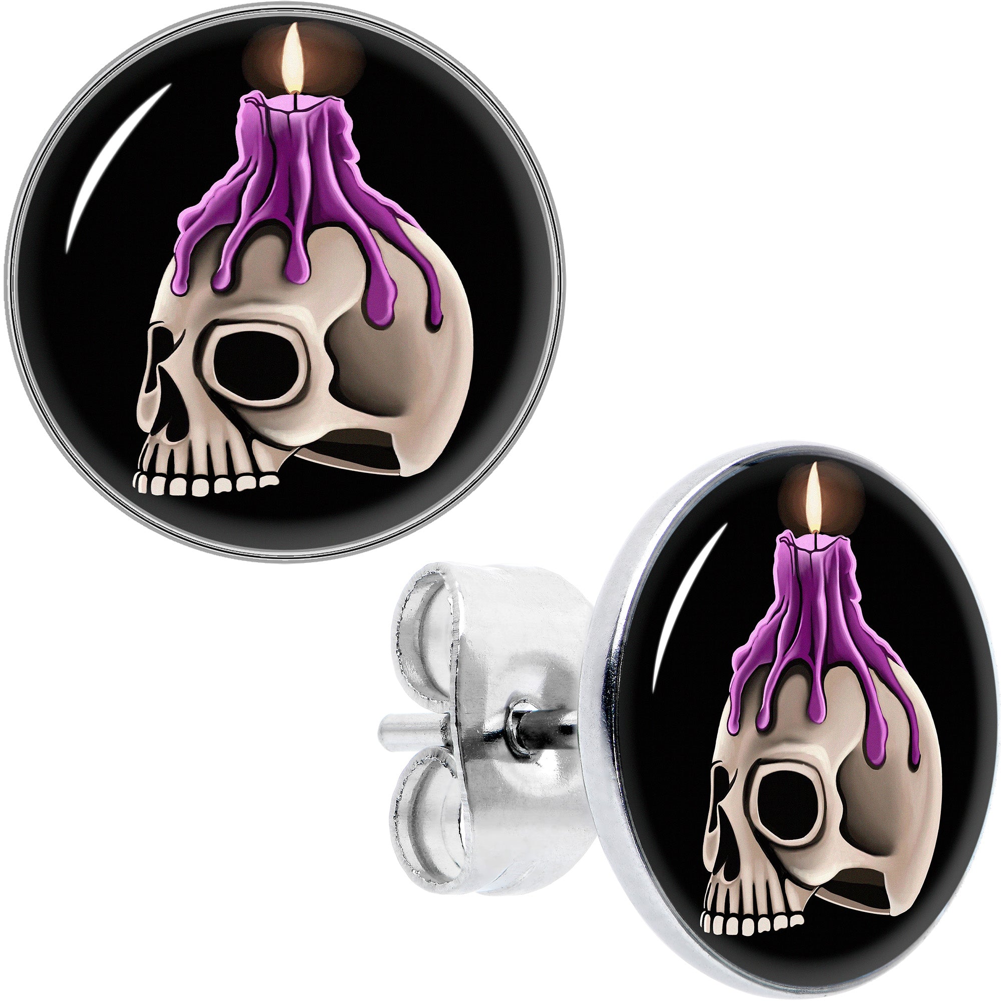 Burning Skull Candle Stud Earrings