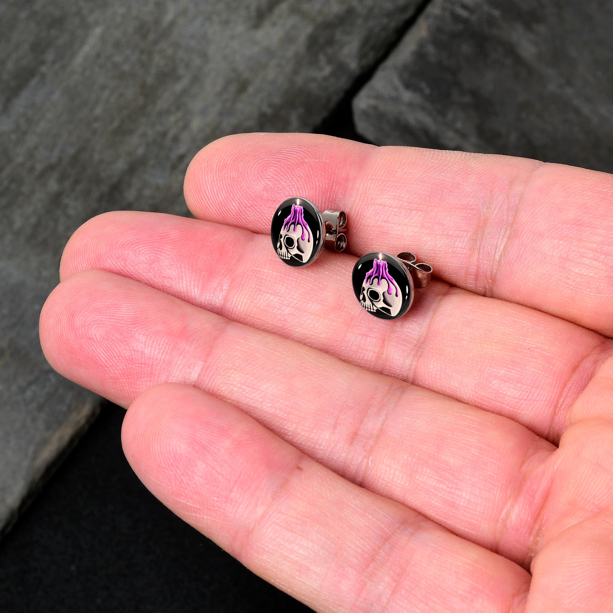 Burning Skull Candle Stud Earrings