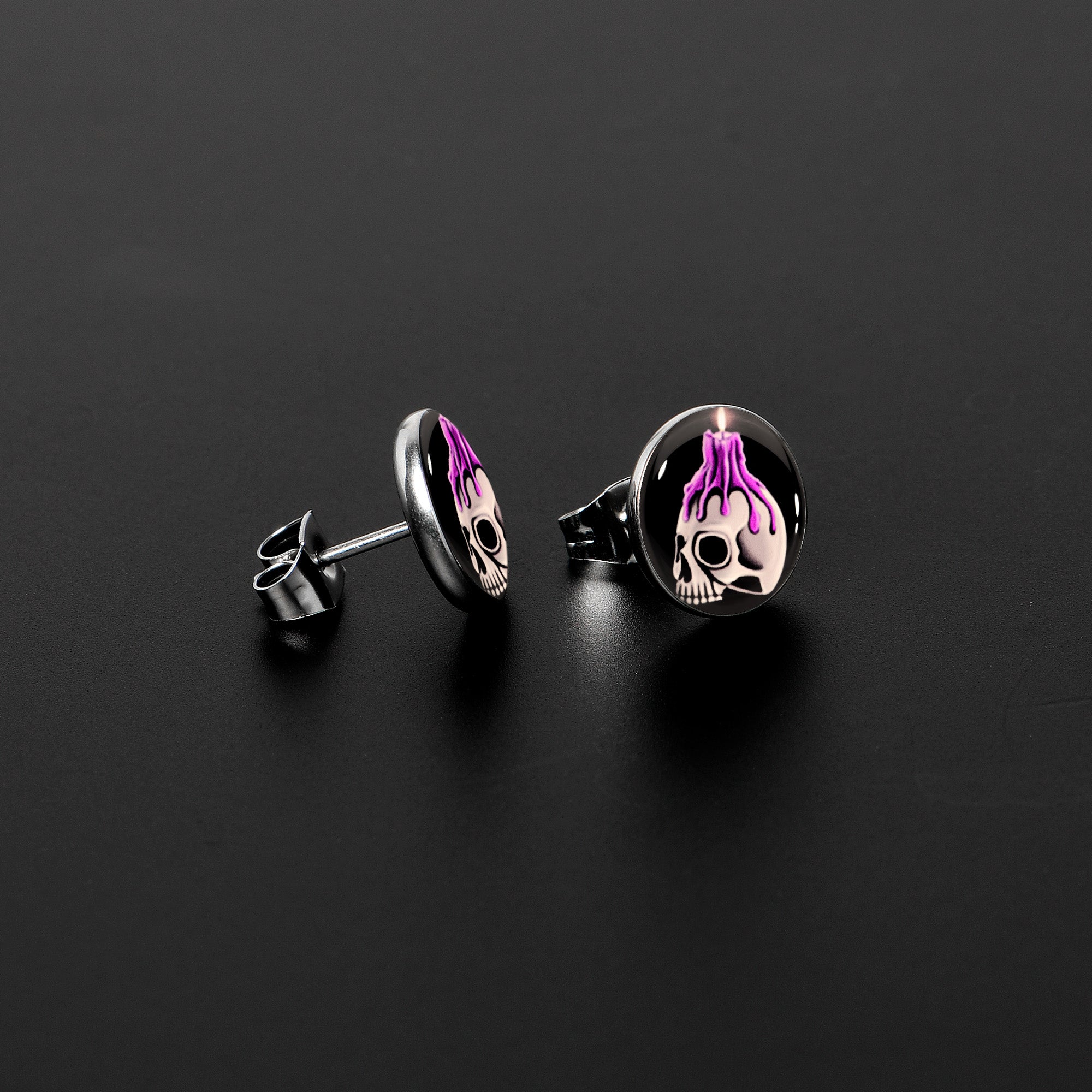 Burning Skull Candle Stud Earrings